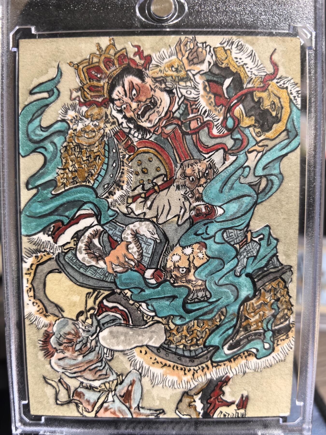 阳大大卡牌超级大甩拍第30期（固定周五晚上八点截拍，持续收拍品，进群福利早知道） 【手绘卡】顶级画师 陈 四大天王之广目天王 压小鬼洒金粉 威风凛凛