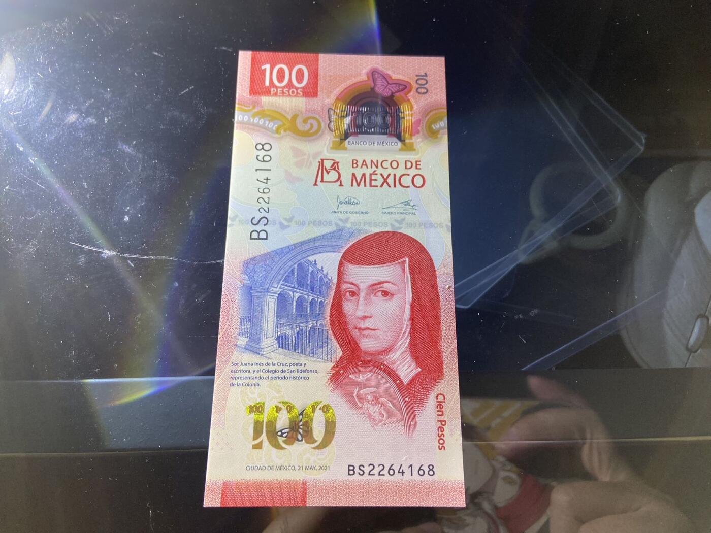 【炜奕收藏】，第二十期，裸钞专场 墨西哥100比索塑料钞，获奖钞，UNC品相