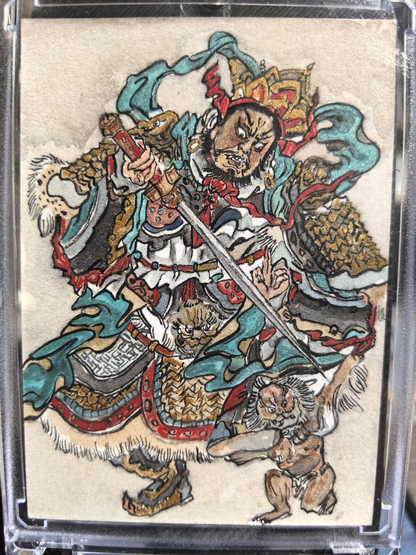 阳大大卡牌超级大甩拍第30期（固定周五晚上八点截拍，持续收拍品，进群福利早知道） 【手绘卡】顶级画师 陈 四大天王之增长天王 压小鬼洒金粉 威风凛凛