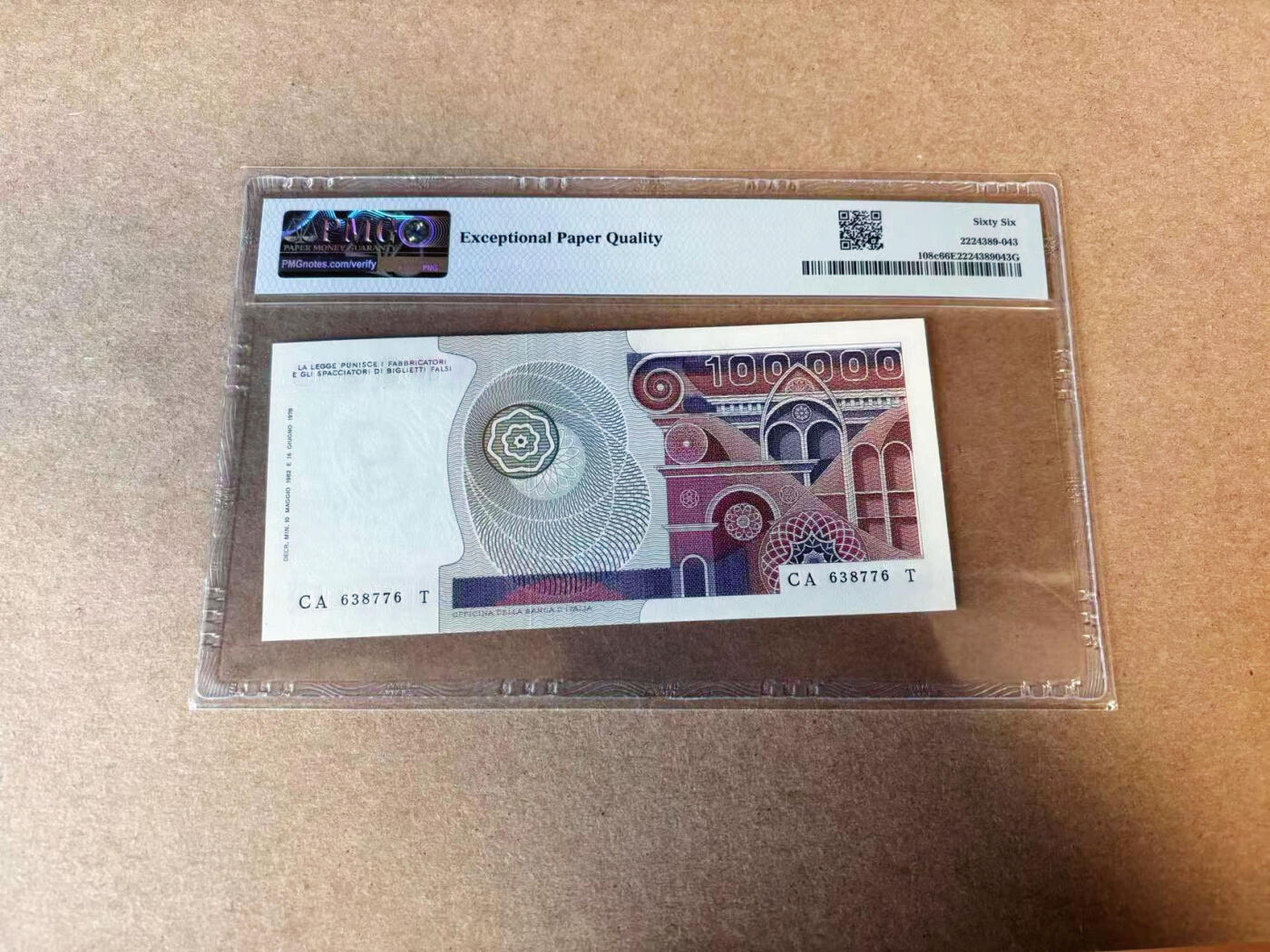 【六百期大拍 拍品火热征集中】✨Blue Auction 世界纸币精拍第595期【精】 意大利 1982年100000里拉 PMG66EPQ 