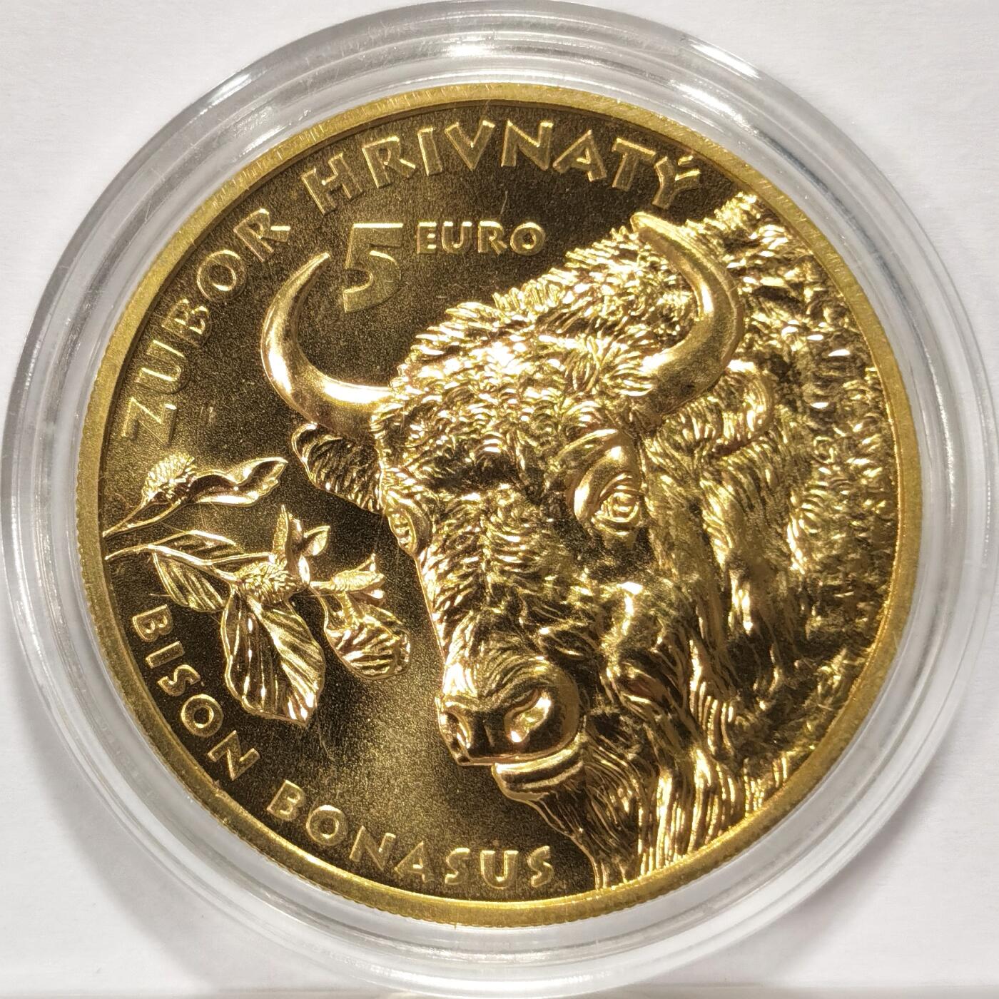博洋堂世界钱币拍卖第103期（全场包邮） 2024年新发，斯洛伐克动植物群系列“野牛”5欧元纪念币，品质完美。