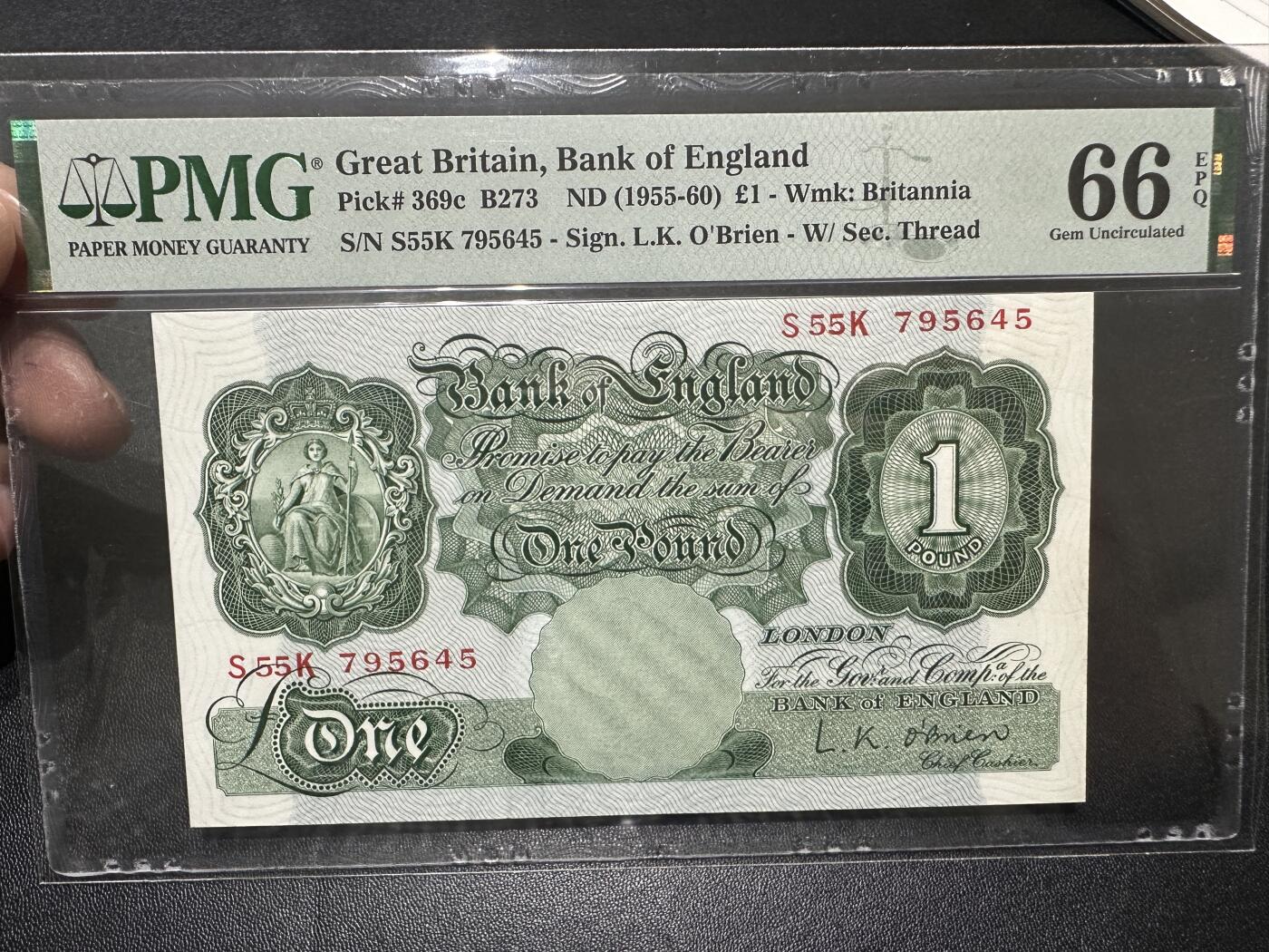 《外钞收藏家》第四百五十三期 1955-60年英国A序列1镑 PMG66