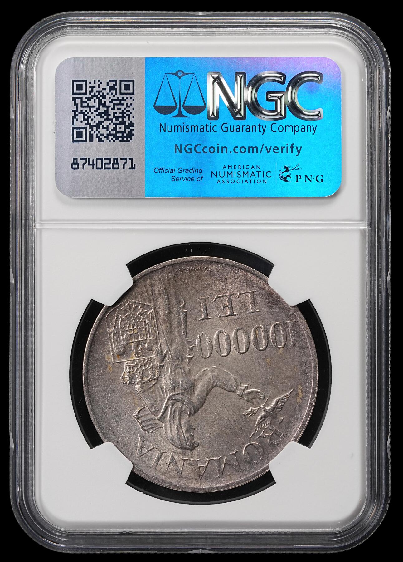 修遠堂世界钱币第五十期 全场包邮 NGC MS62 1946年罗马尼亚100000 LEI大银币