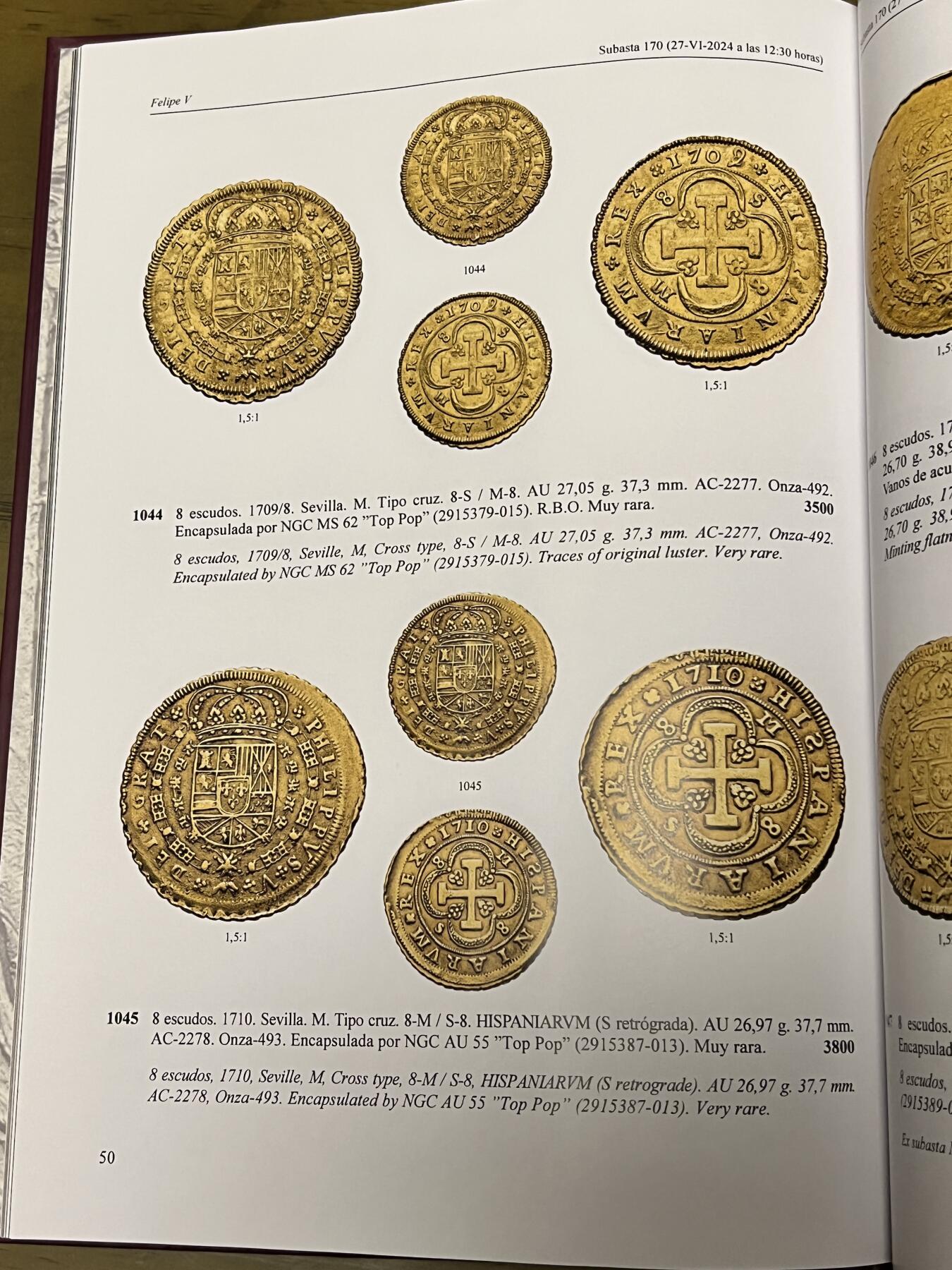 经典的塞加拉集藏拍卖 西班牙8埃斯库多金币 全手写版成交记录 加本人签名