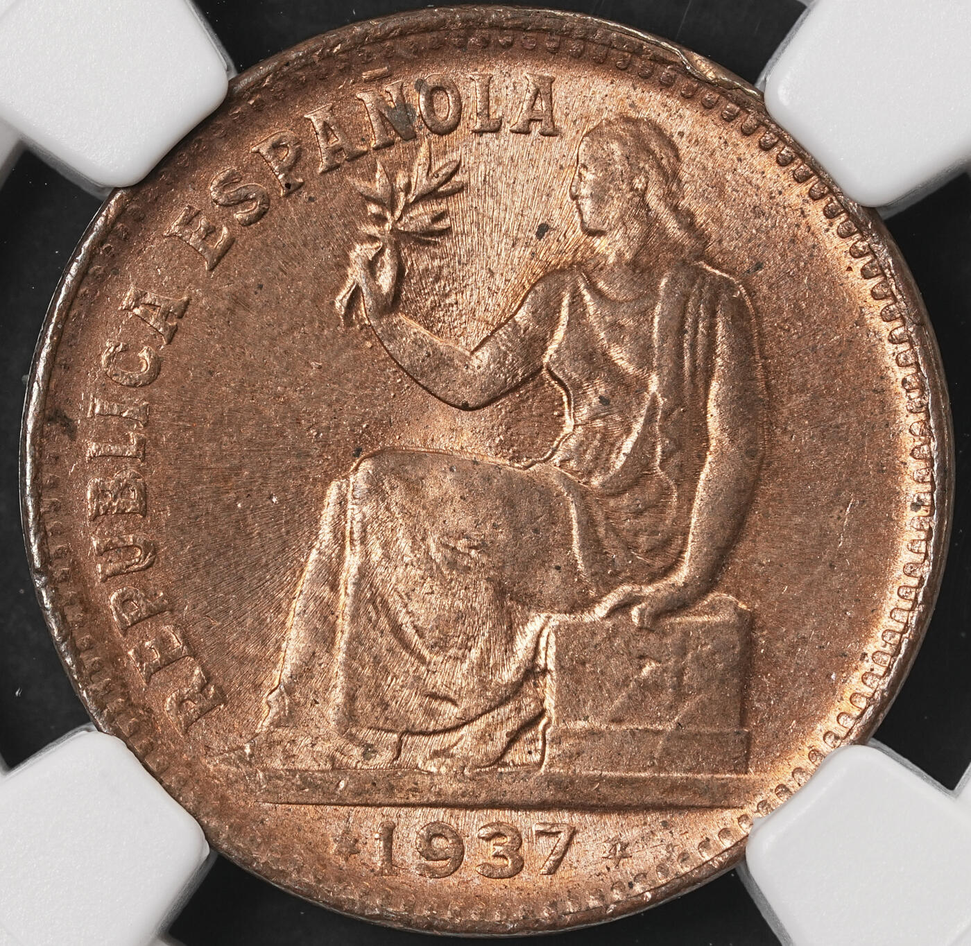 修遠堂世界钱币第五十期 全场包邮 NGC MS65RB 1937（34）年西班牙50分铜币