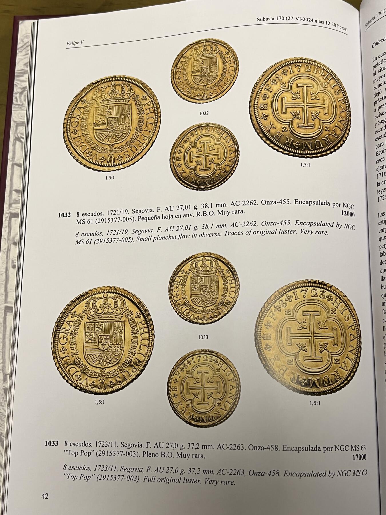 经典的塞加拉集藏拍卖 西班牙8埃斯库多金币 全手写版成交记录 加本人签名