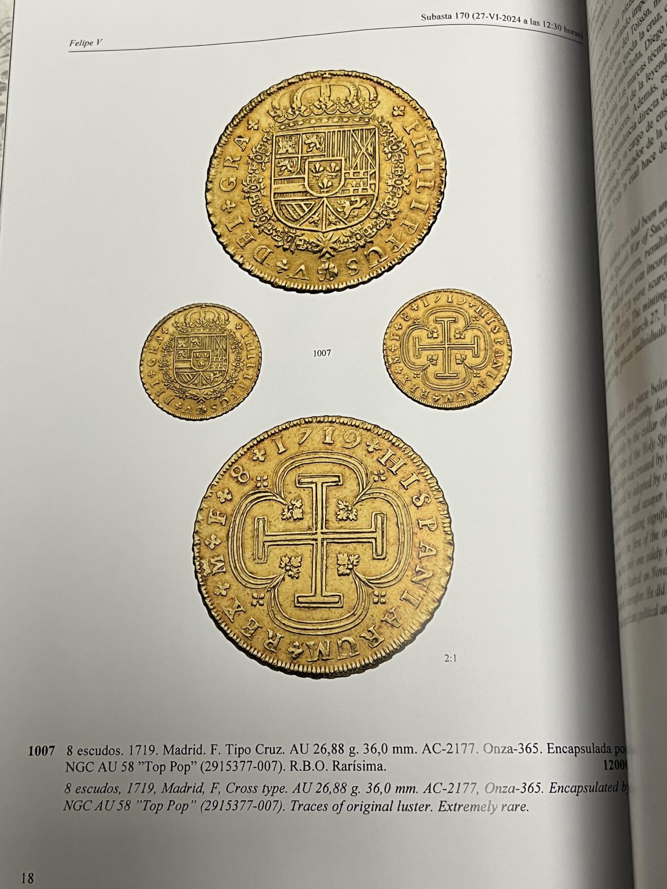 经典的塞加拉集藏拍卖 西班牙8埃斯库多金币 全手写版成交记录 加本人签名