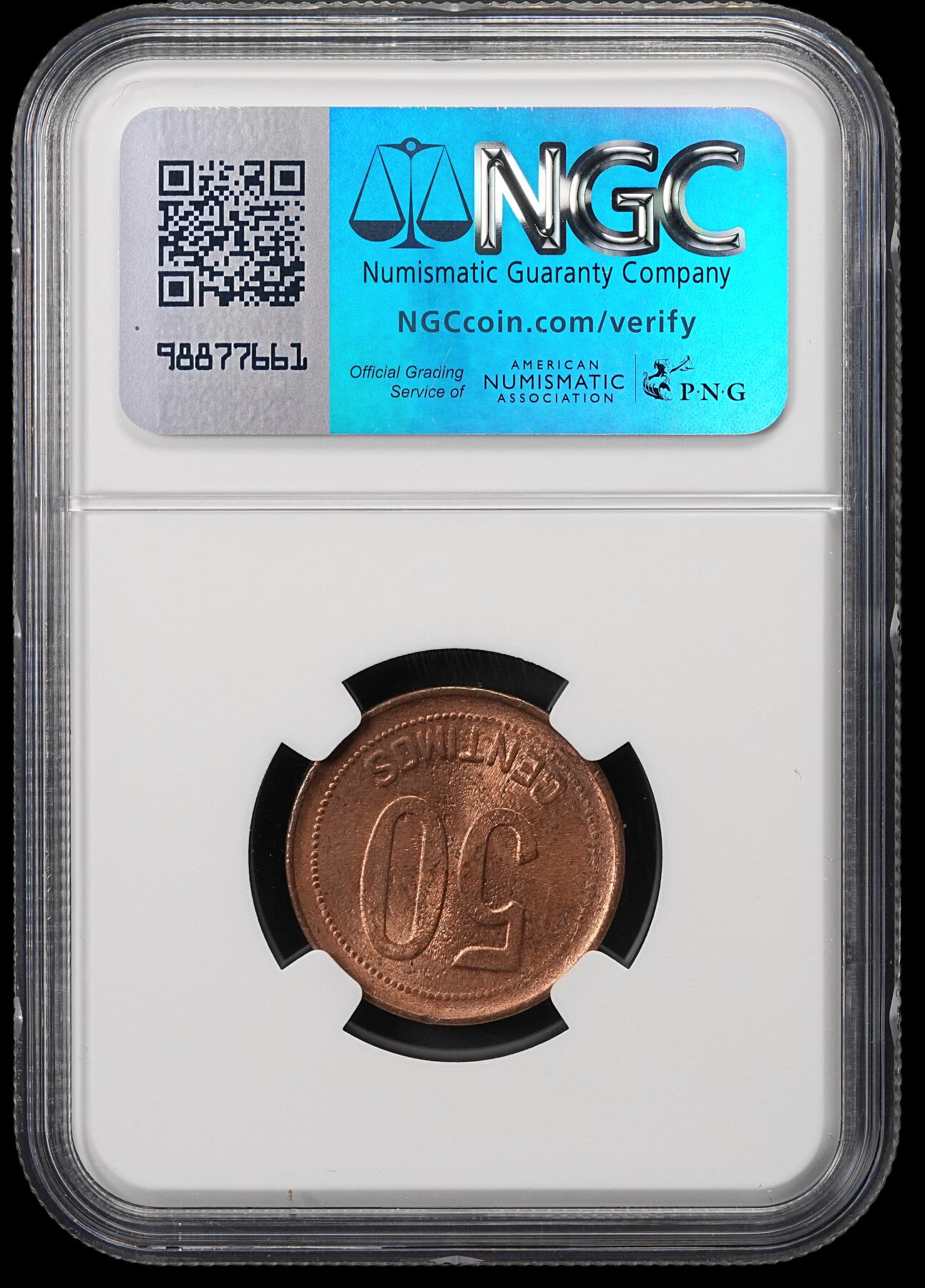 修遠堂世界钱币第五十期 全场包邮 NGC MS65RB 1937（34）年西班牙50分铜币