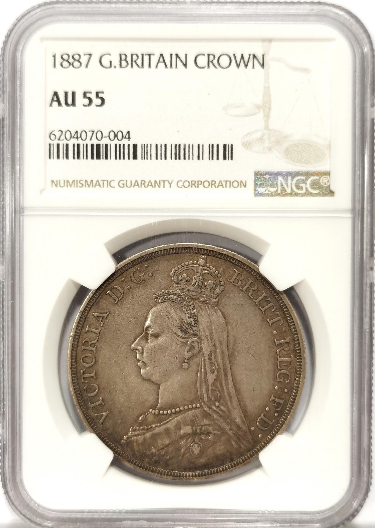 博洋堂世界钱币拍卖第103期（全场包邮） NGC AU55 英国1887年维多利亚高冠马剑克朗，极美欧洲包浆