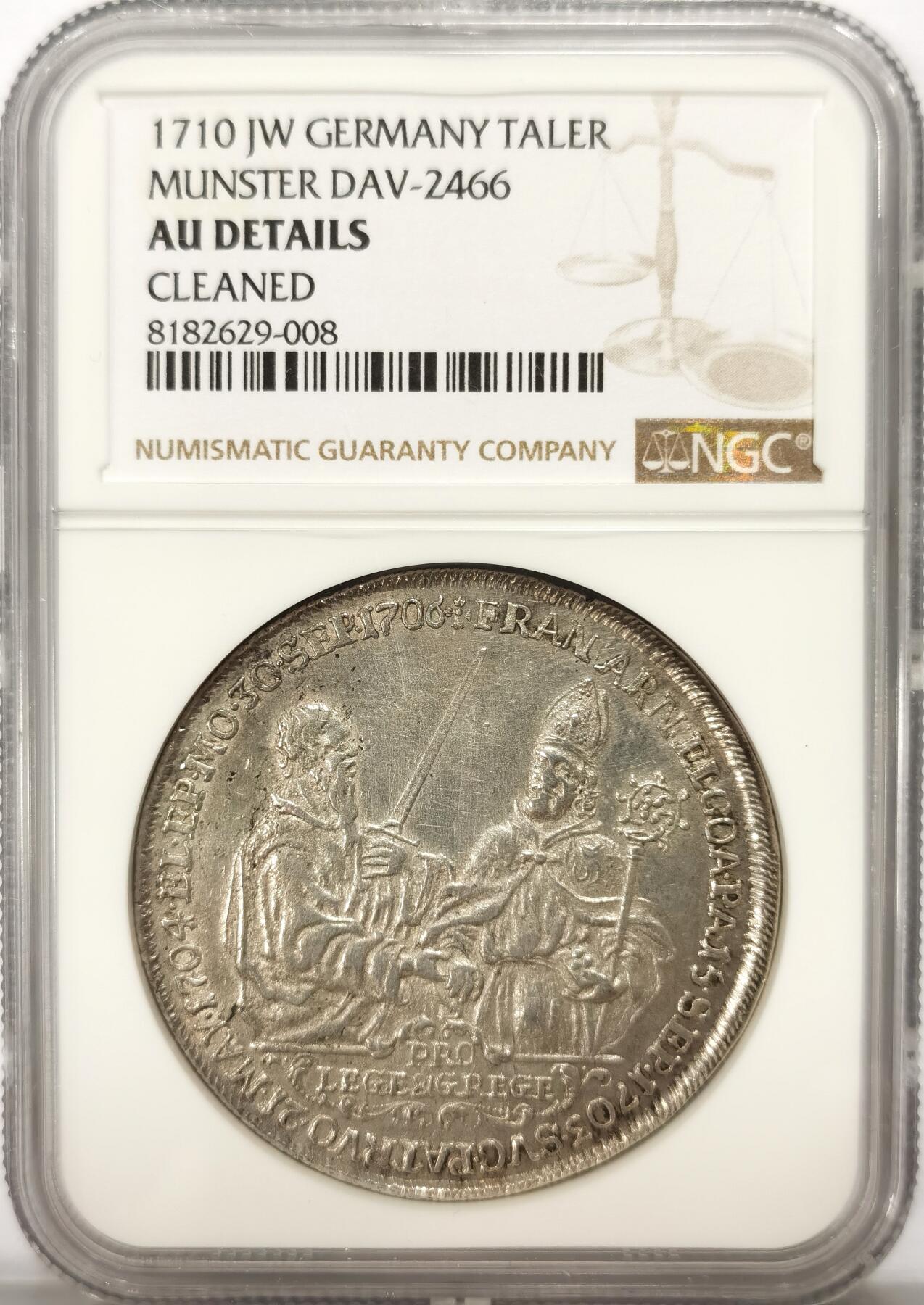 博洋堂世界钱币拍卖第103期（全场包邮） NGC AU 德国1710年明斯特主教区泰勒大银币，稀见品种