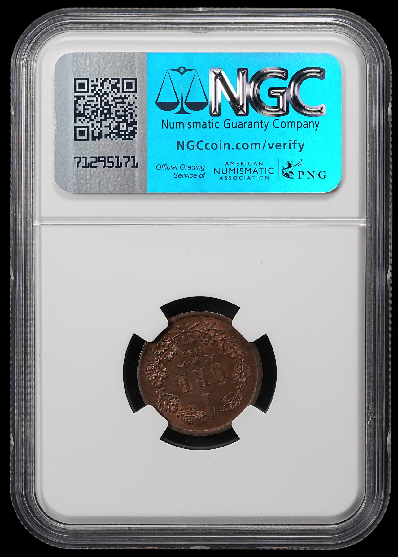 修遠堂世界钱币第五十期 全场包邮 NGC MS63BN 1857年瑞典1欧尔铜币