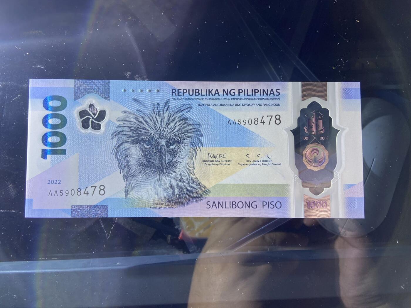 【炜奕收藏】，第二十期，裸钞专场 【AA冠】菲律宾1000比索，获奖钞，AA冠，UNC品相