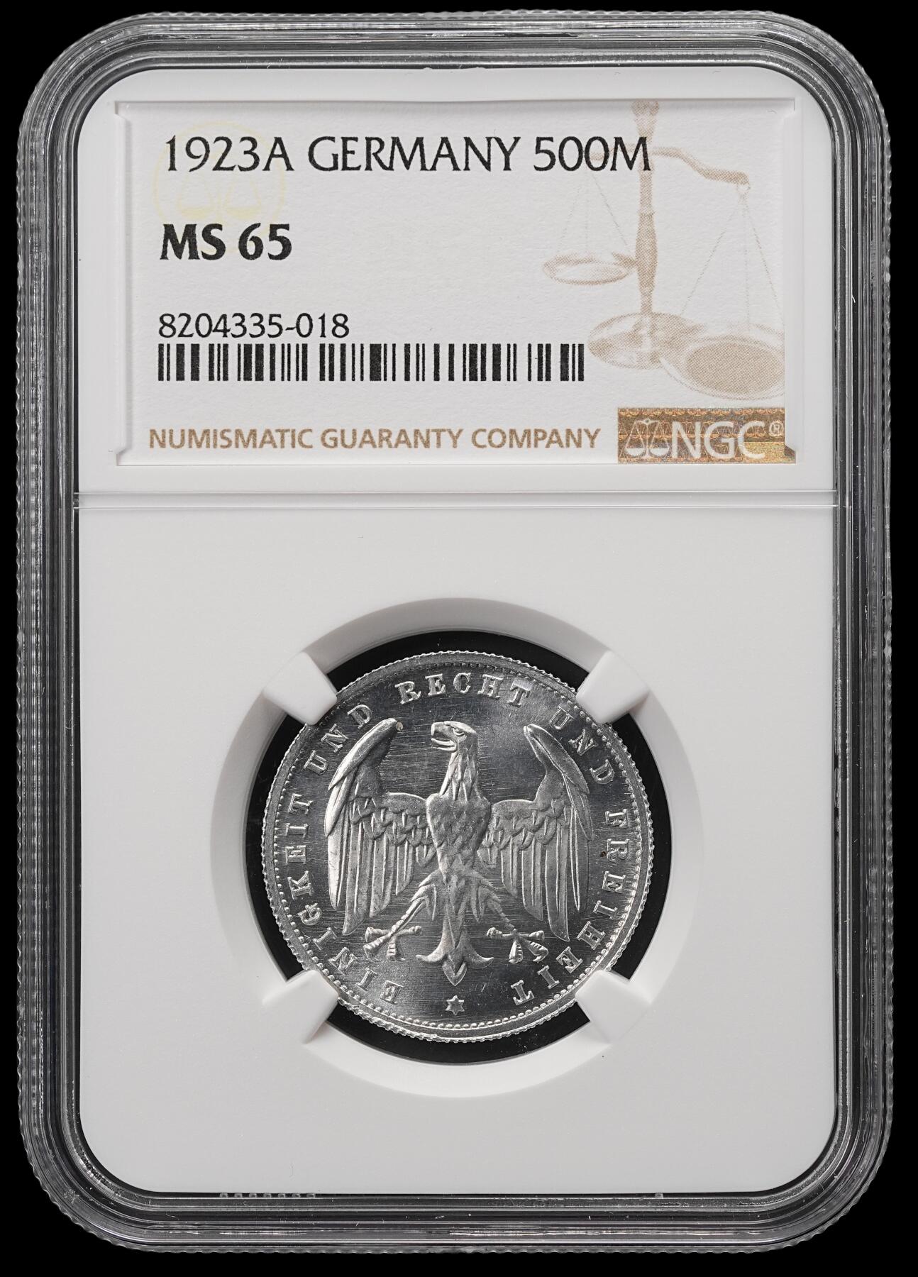 修遠堂世界钱币第五十期 全场包邮 NGC MS65 1923年魏玛政府500马克