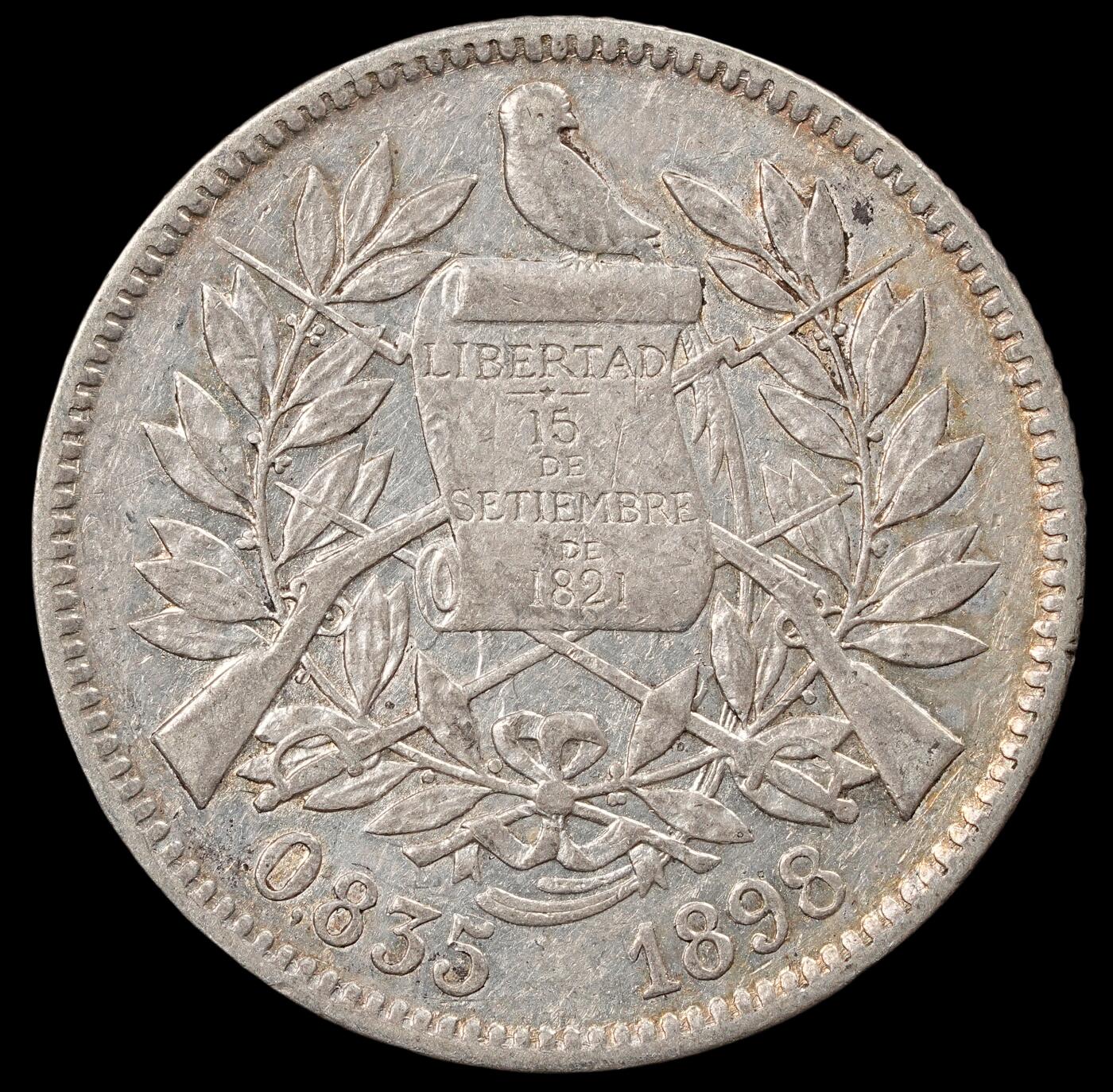 修遠堂世界钱币第五十期 全场包邮 1898年危地马拉2 REALES银币 6.15g