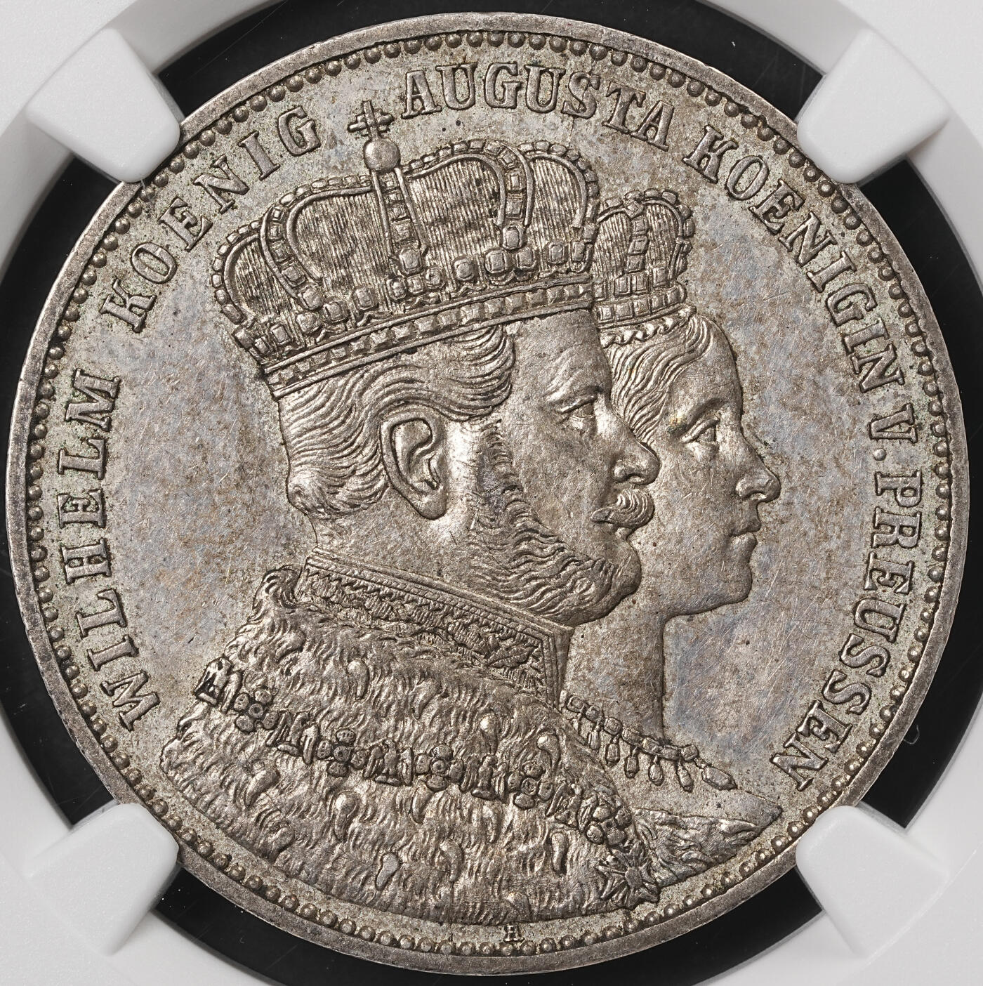 修遠堂世界钱币第五十期 全场包邮 NGC AU58 1861年普鲁士威廉一世加冕纪念1泰勒银币