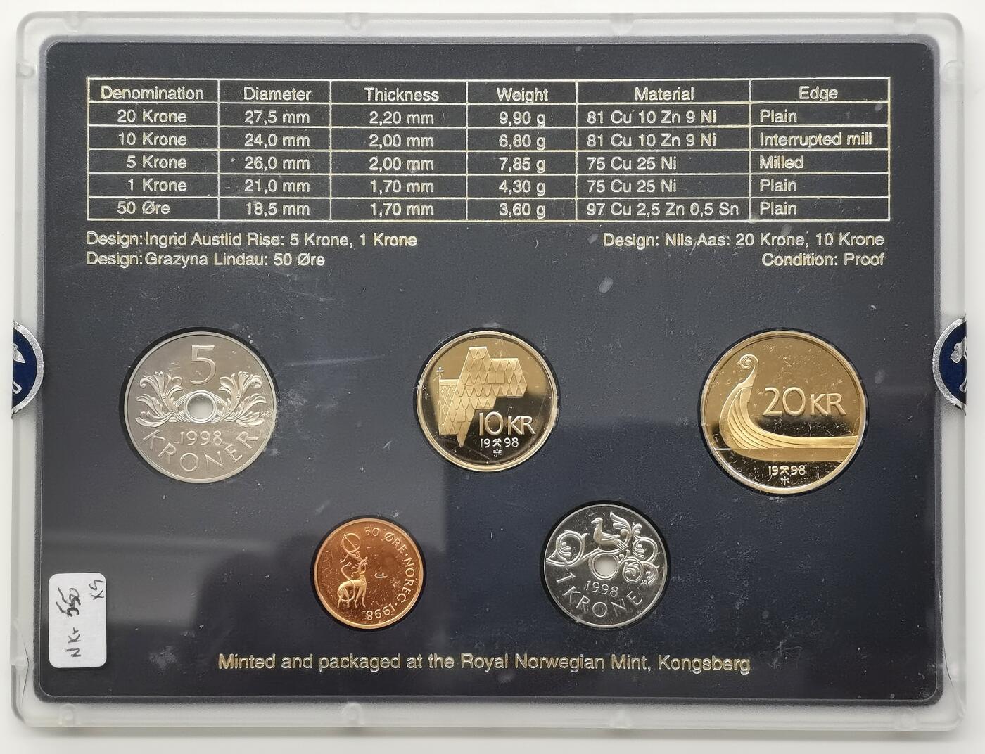 博洋堂世界钱币拍卖第103期（全场包邮） 挪威1998年5枚精制币套装+1枚银章，盒证全，heritage版，少见