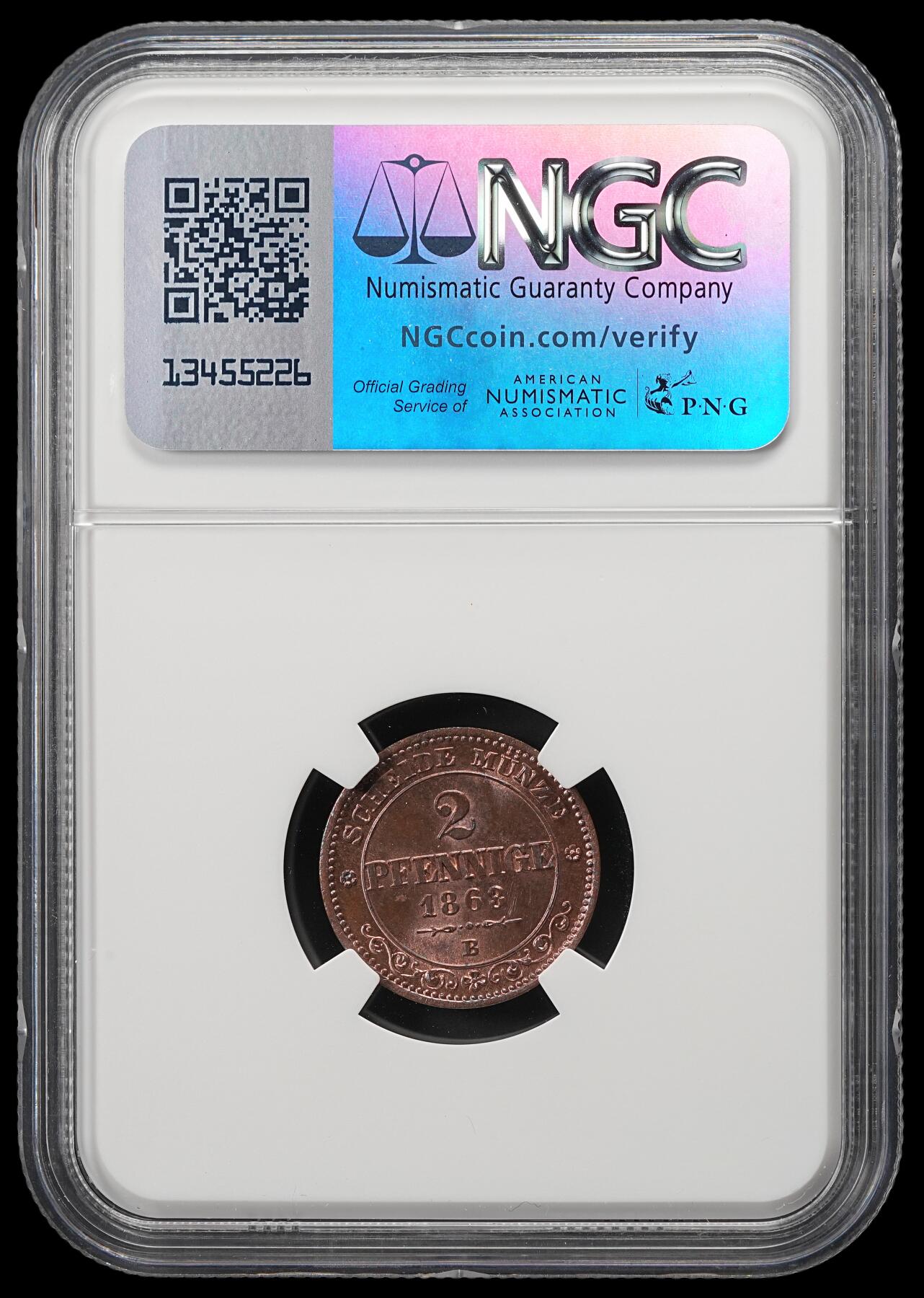 修遠堂世界钱币第五十期 全场包邮 NGC MS65RB 1863年萨克森2芬尼铜币 唯一冠军分