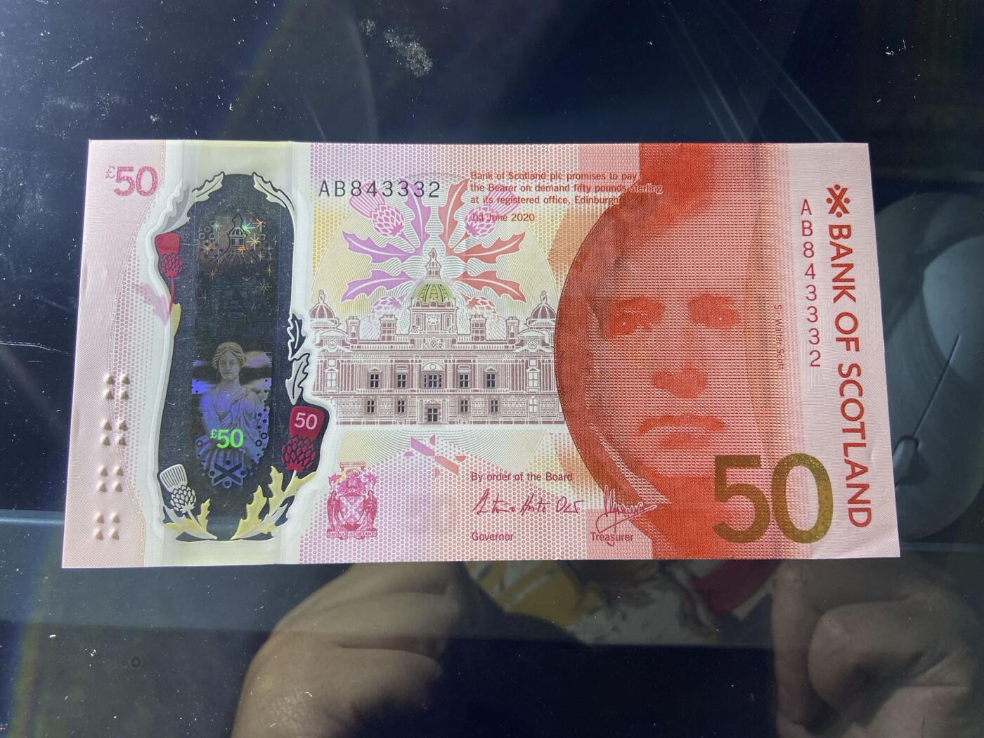 【炜奕收藏】，第二十期，裸钞专场 苏格兰银行50磅，UNC-品相，有几处压痕