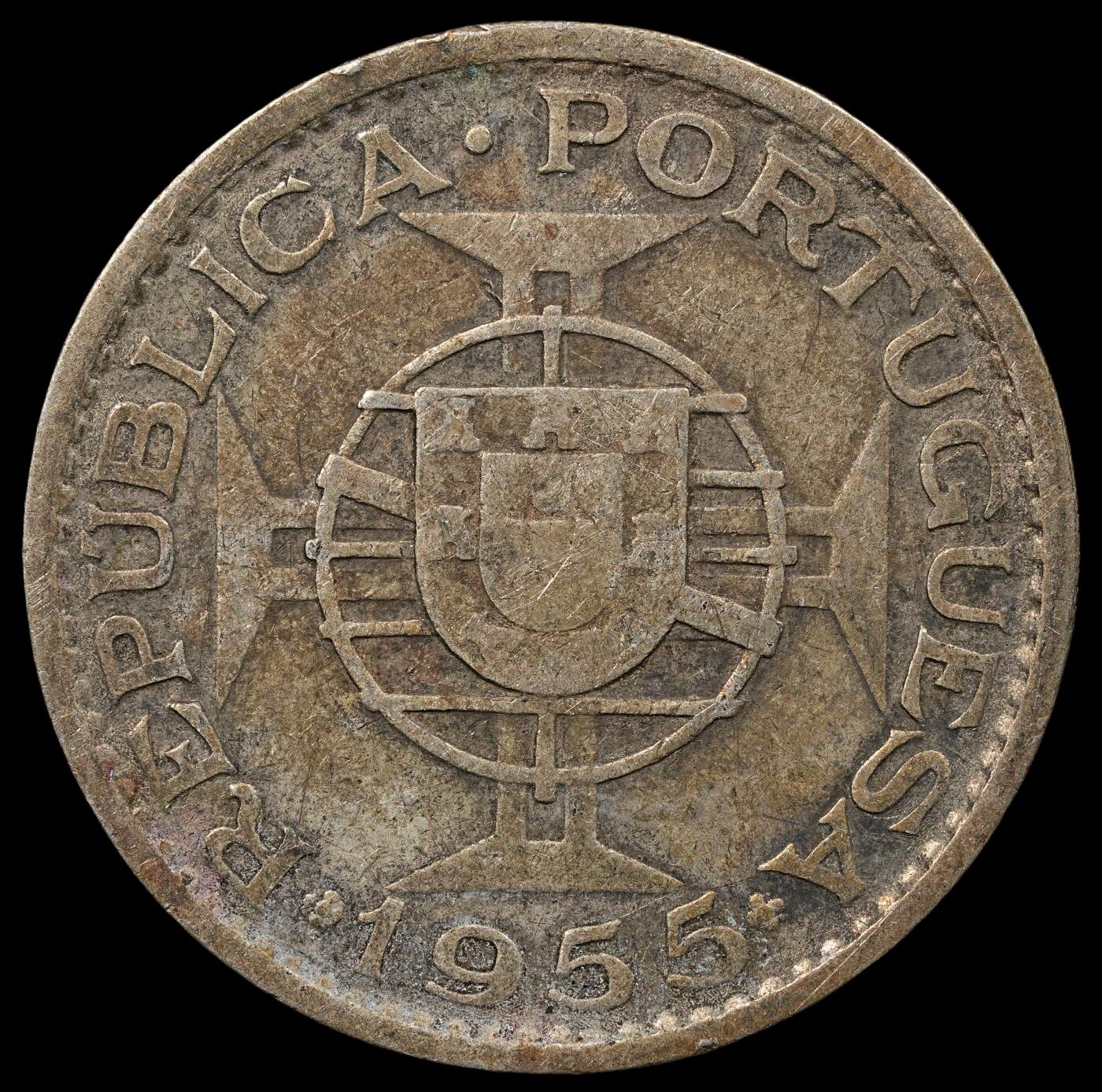 修遠堂世界钱币第五十期 全场包邮 1955年荷属莫桑比克 20 ESCUDOS银币 9.76g