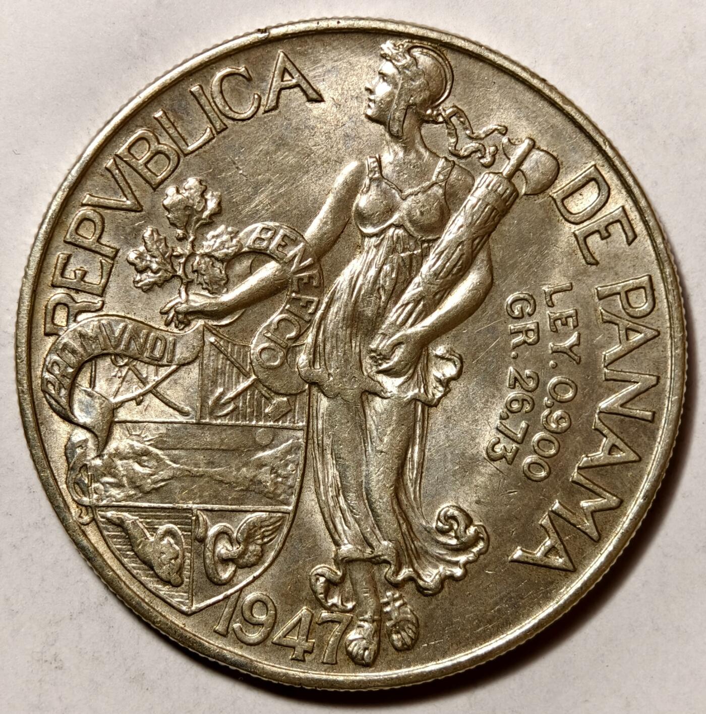 紫瑗钱币——第468期 巴拿马 1947年 总督巴尔博亚 1巴波亚 0.9银 26.73 克