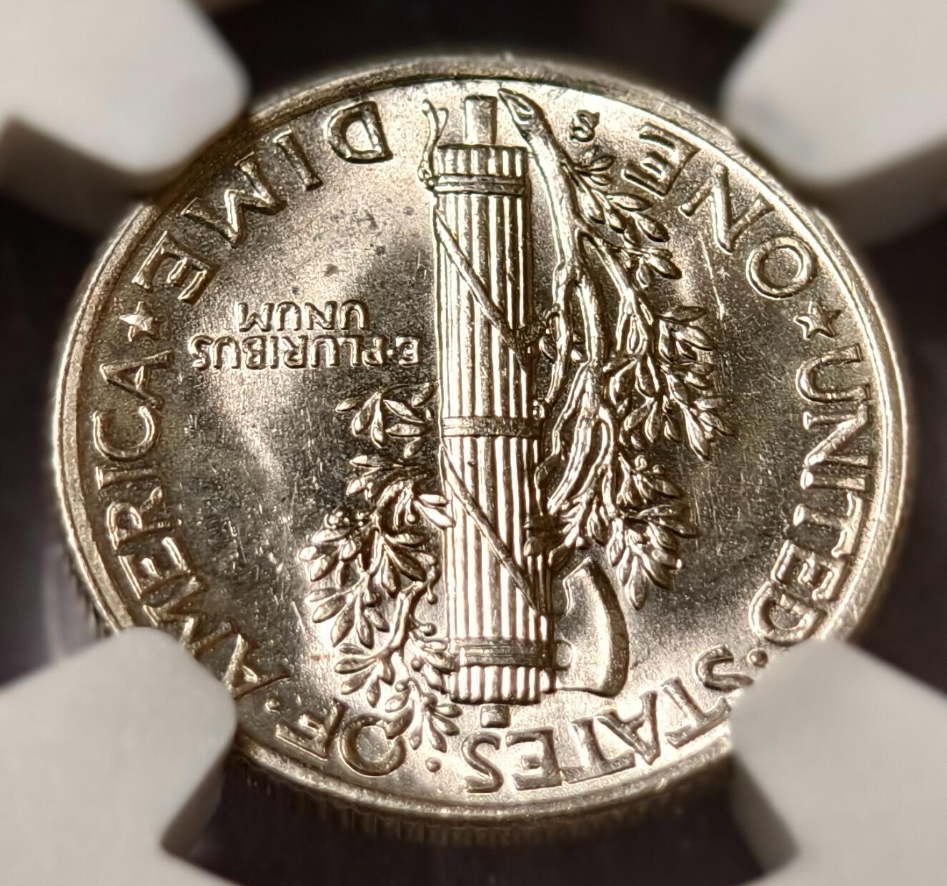 紫瑗钱币——第468期 美国 1942年 S版 墨丘比利 小飞侠 10美分 2.5克 0.9银 NGC MS64