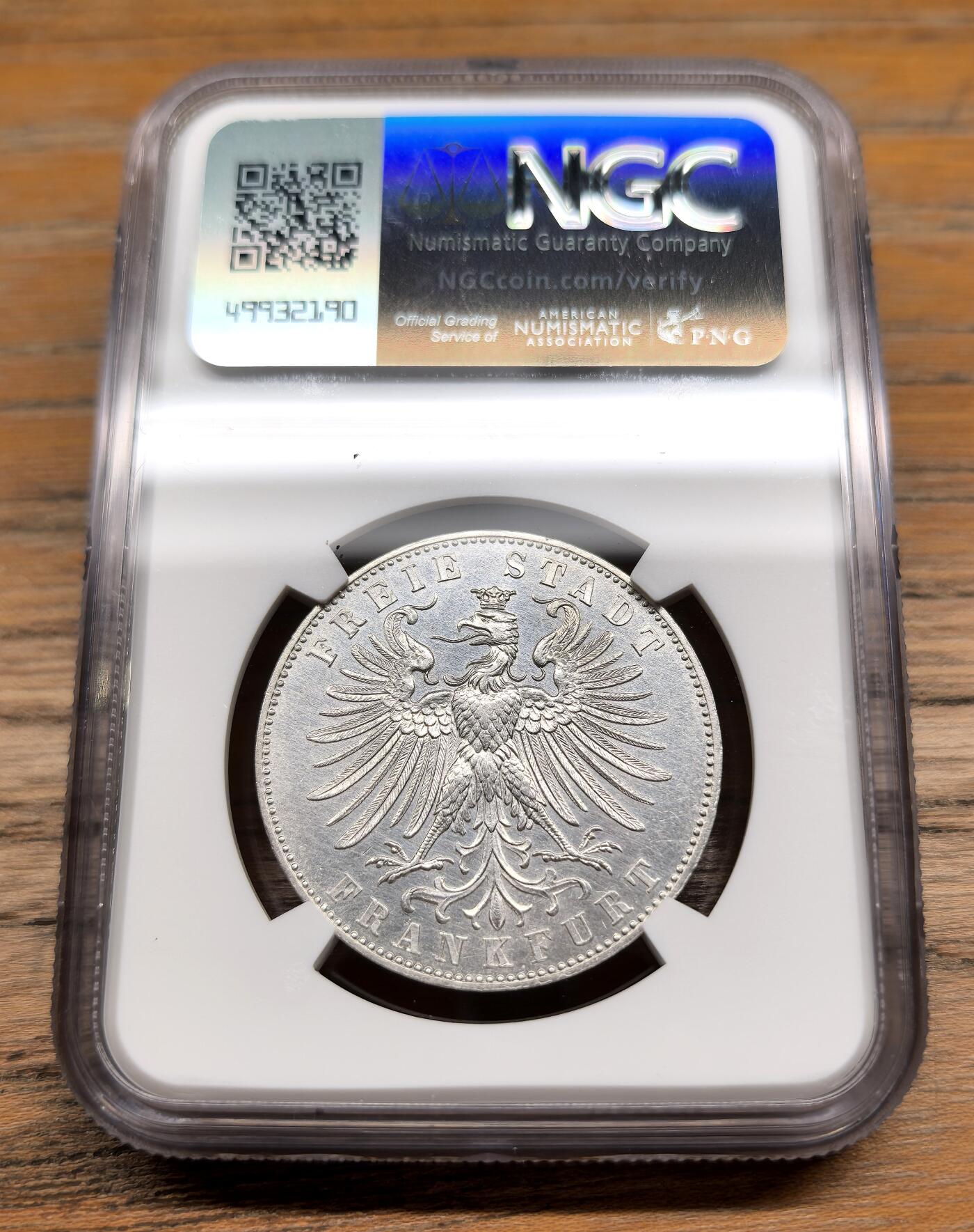 凡希社世界钱币微拍第二百九十三期 1862德国法兰克福射击节泰勒NGC-UNCD