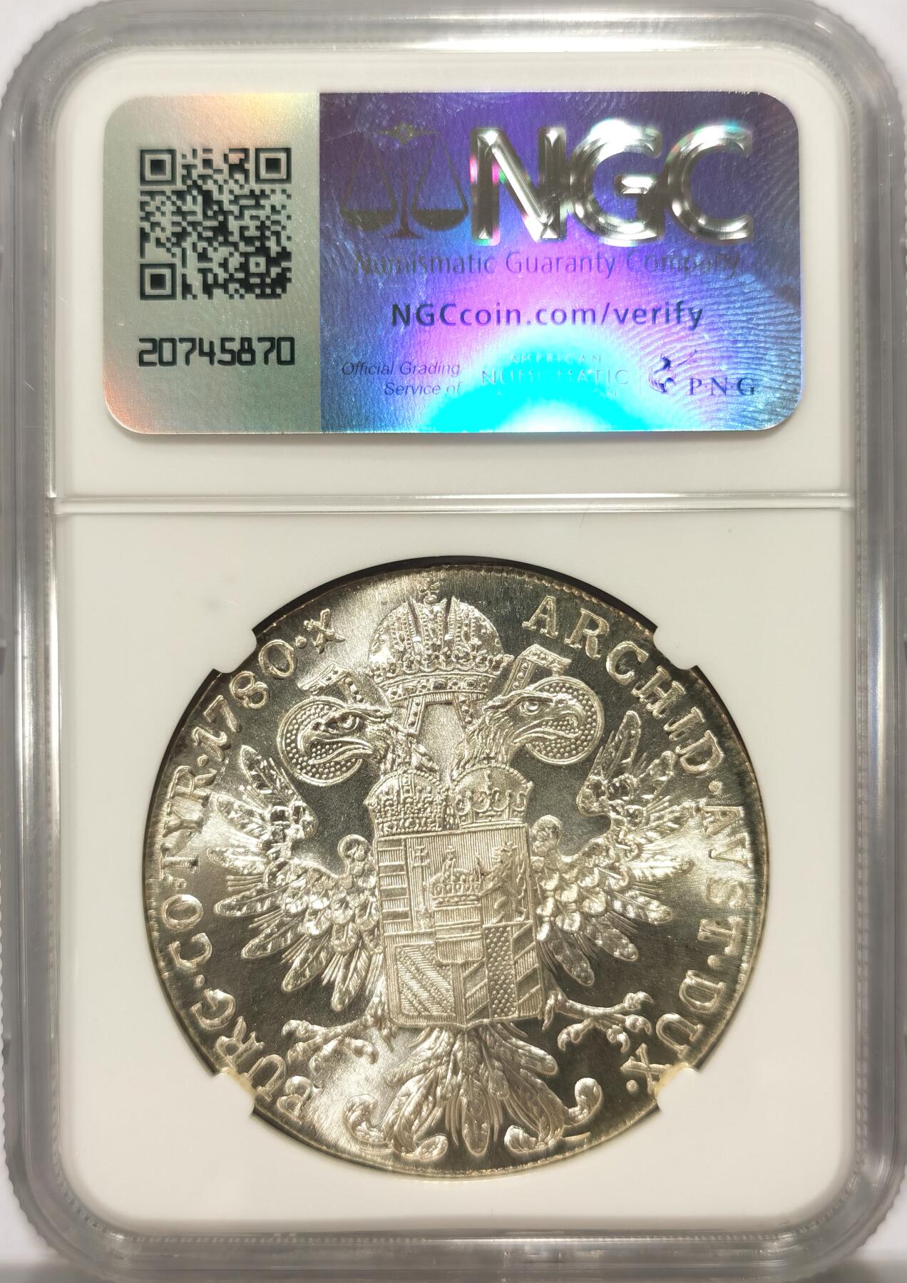 博洋堂世界钱币拍卖第103期（全场包邮） NGC MS64 奥地利1780年特蕾莎大奶妈1泰勒银币后铸版