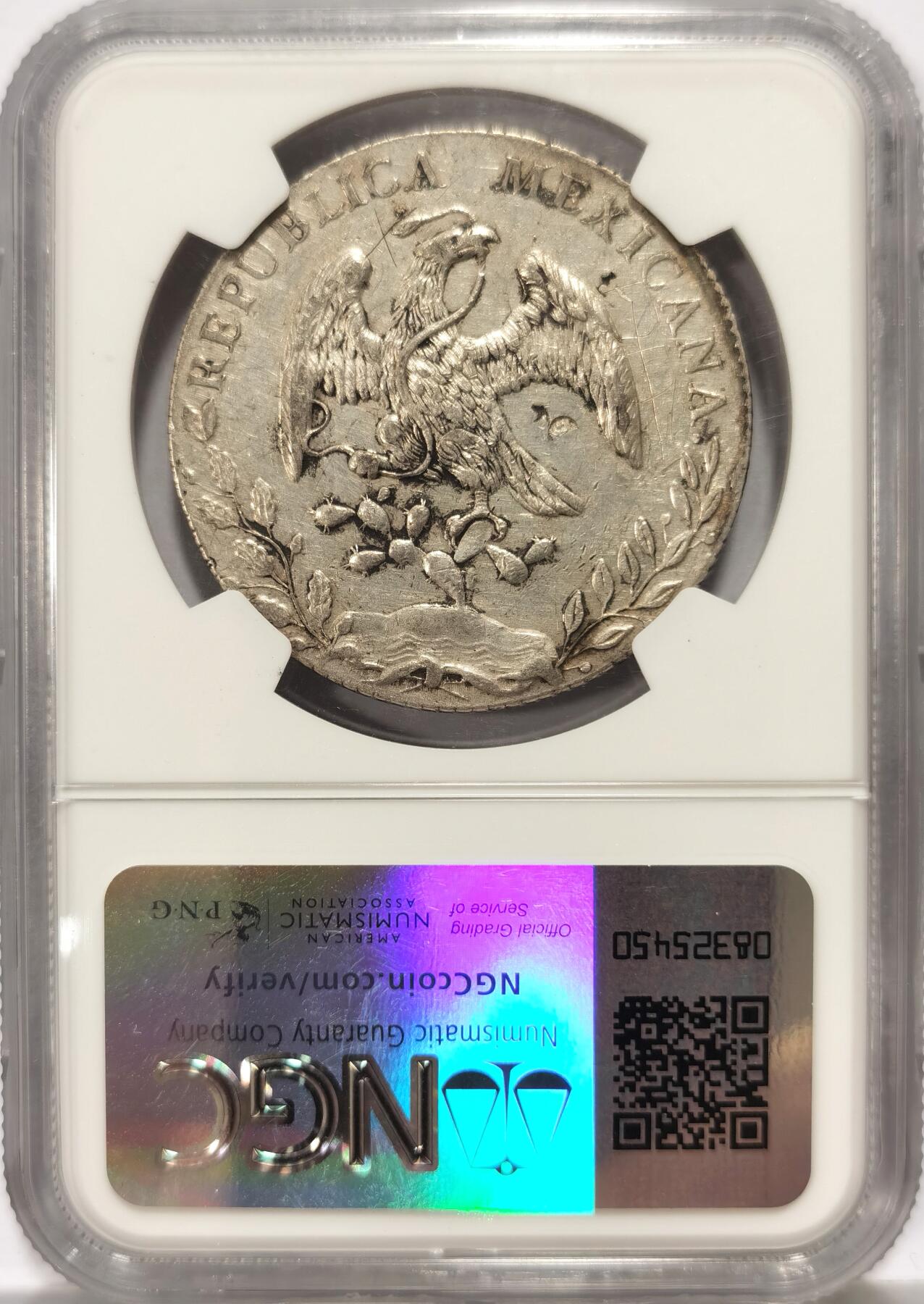 博洋堂世界钱币拍卖第103期（全场包邮） NGC AU 墨西哥1889年MO MH版花边鹰洋，原味“春”字墨印，盒子正面右下角有一小磕