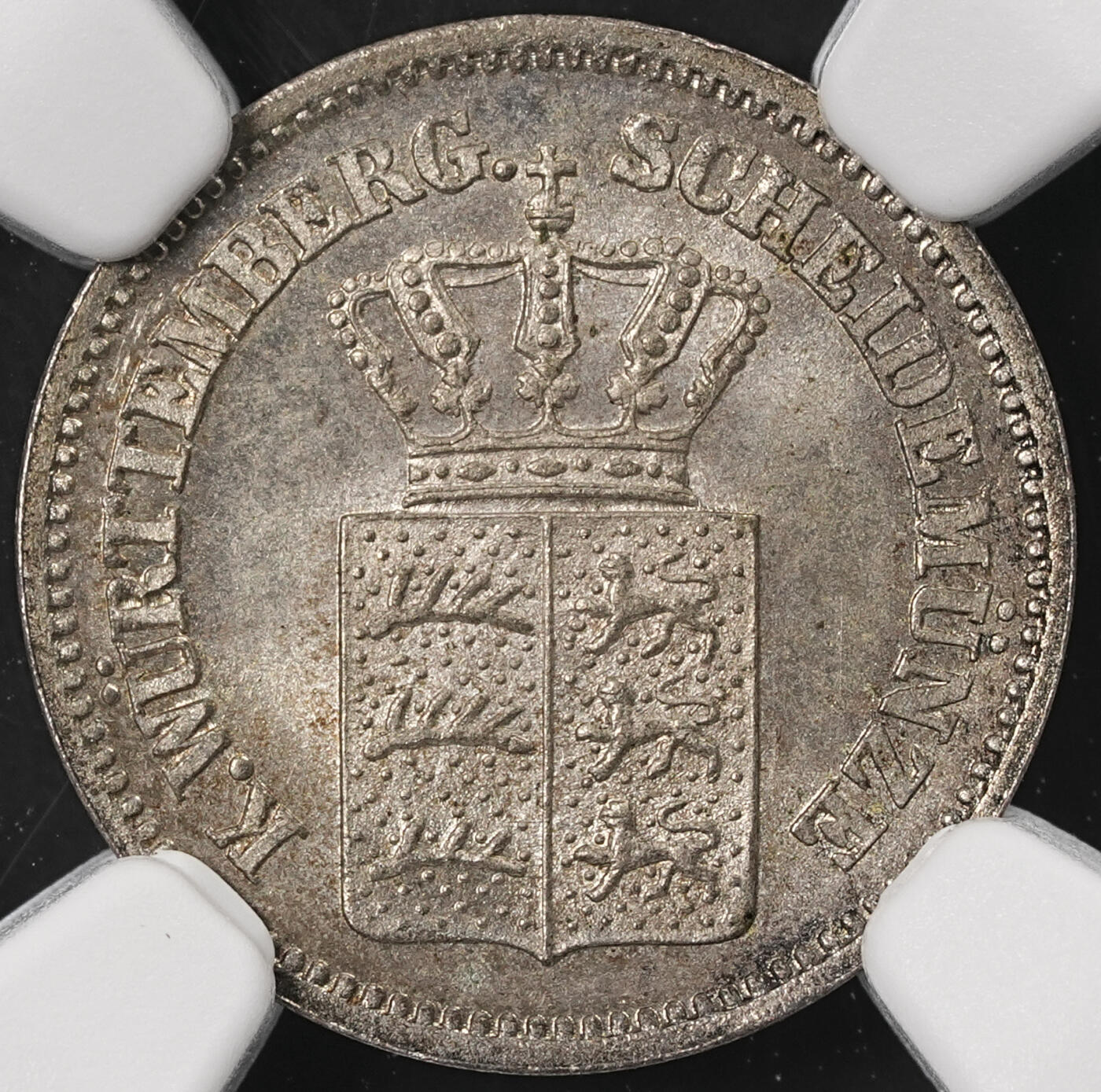修遠堂世界钱币第五十期 全场包邮 NGC MS65 1872年符腾堡1克鲁泽银币 纸袋包浆