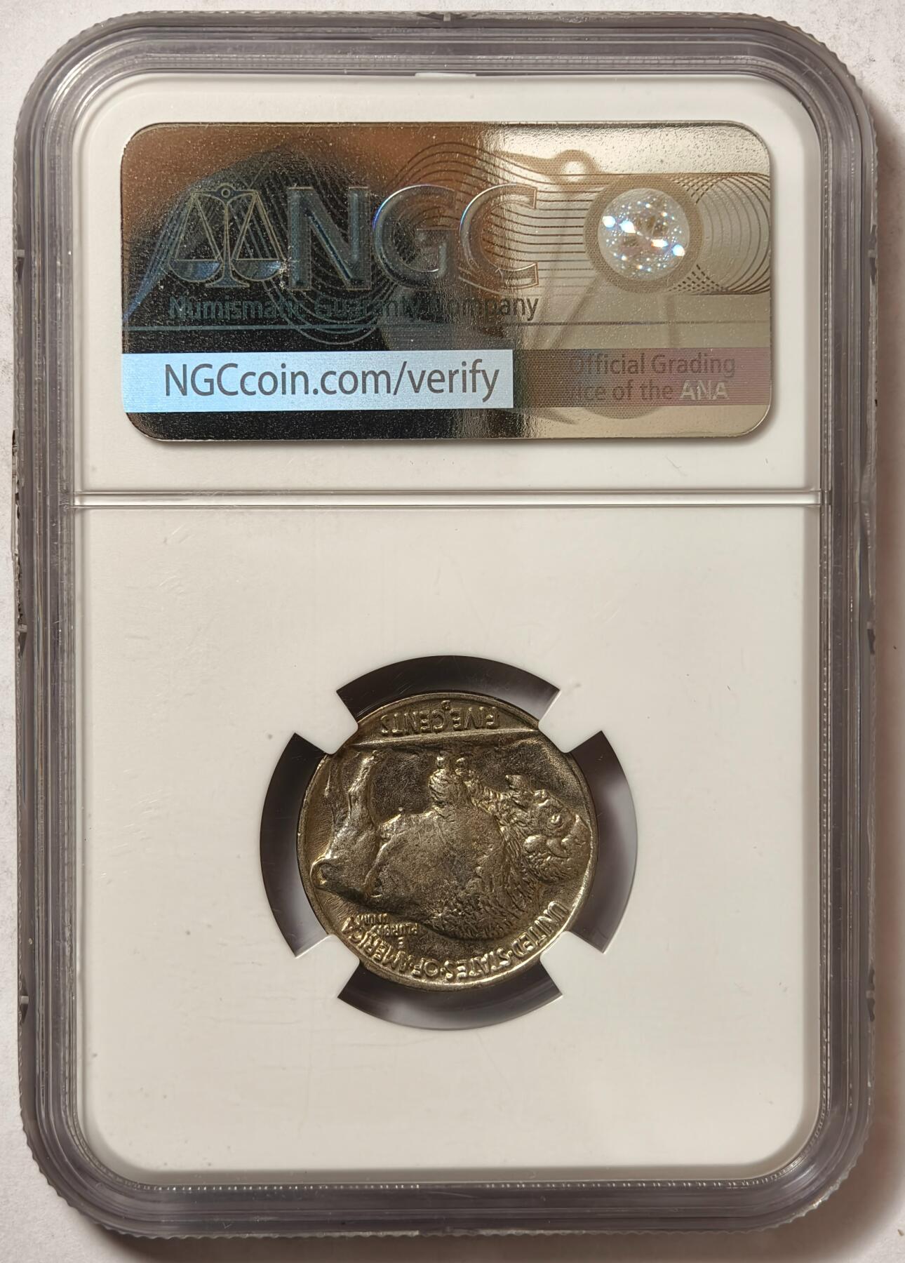 紫瑗钱币——第468期 美国 1937年 D版 野牛 5美分  铜镍合金 NGC AU58