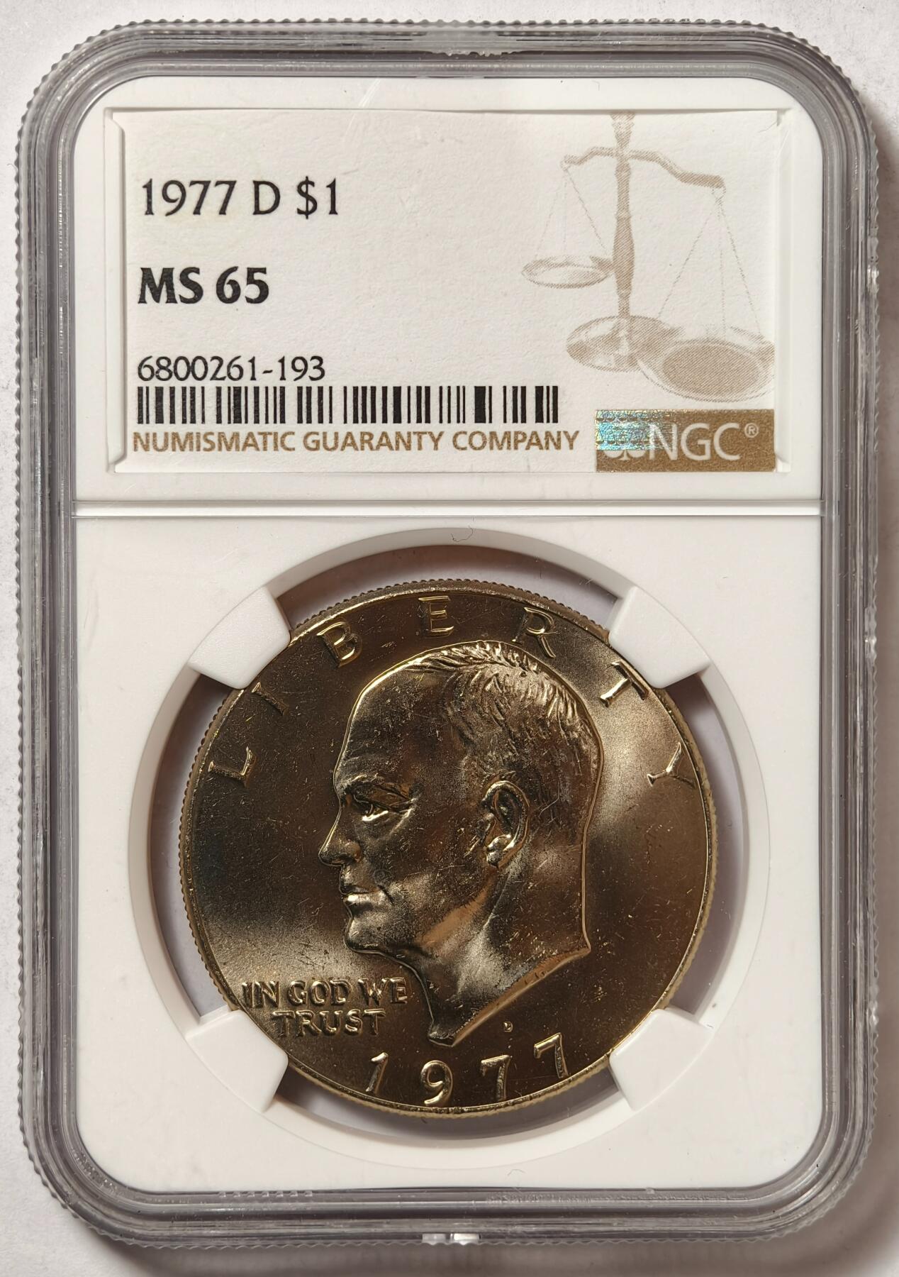 紫瑗钱币——第468期 美国 1977年 D版 艾森豪威尔 铜镍币 NGC MS65