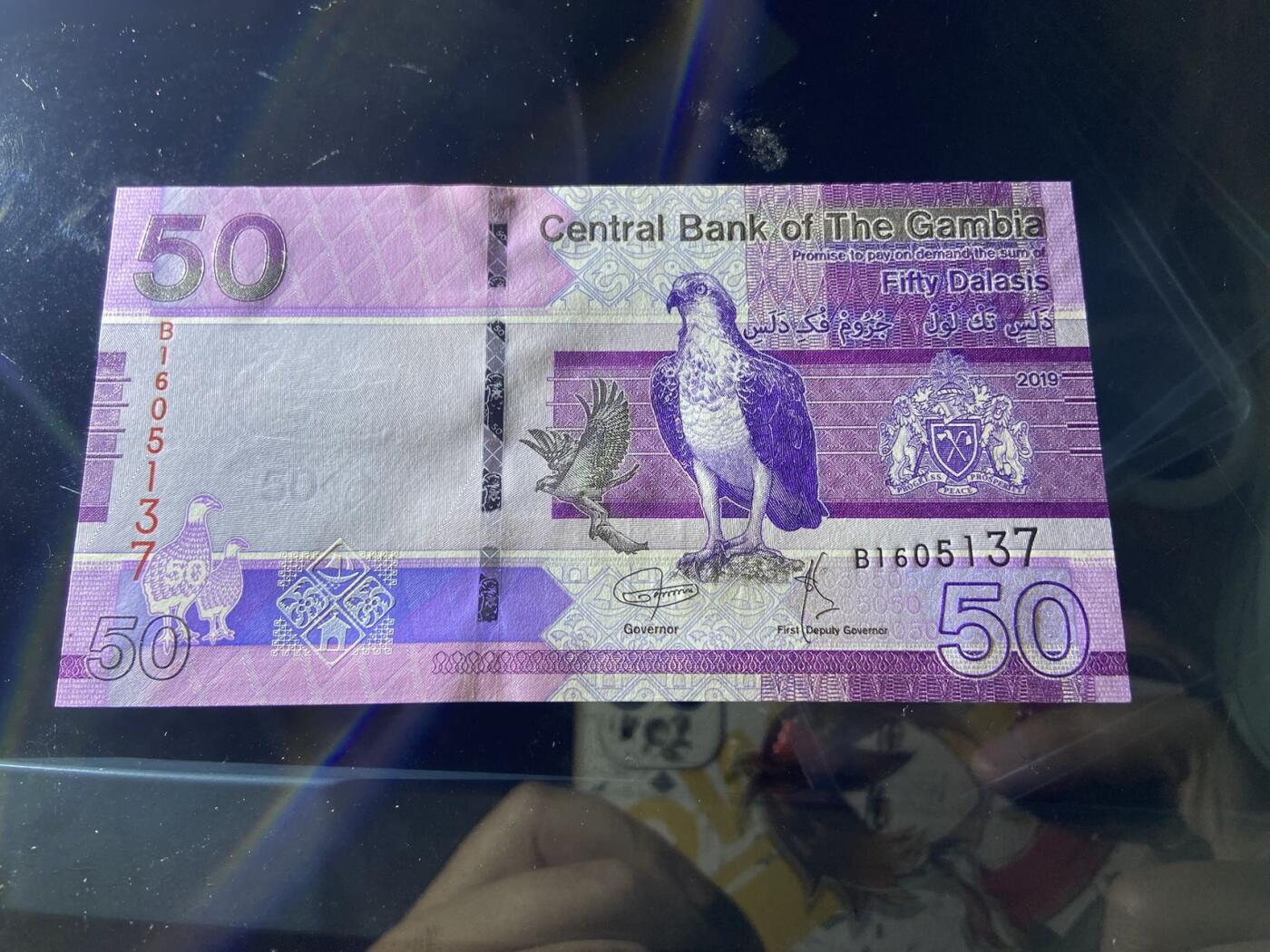 【炜奕收藏】，第二十期，裸钞专场 冈比亚50达拉西，UNC品相