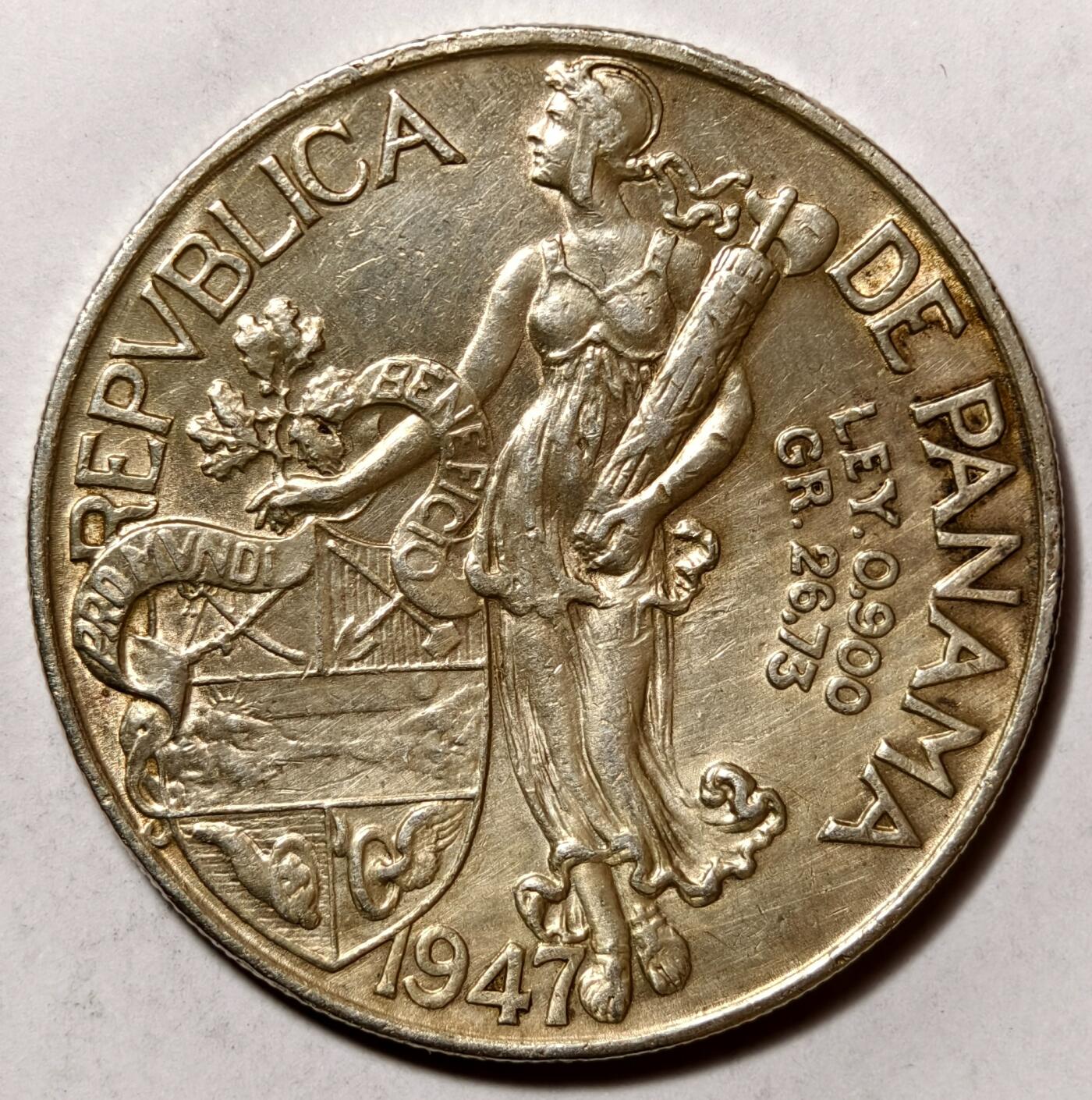 紫瑗钱币——第468期 巴拿马 1947年 总督巴尔博亚 1巴波亚 0.9银  26.73 克