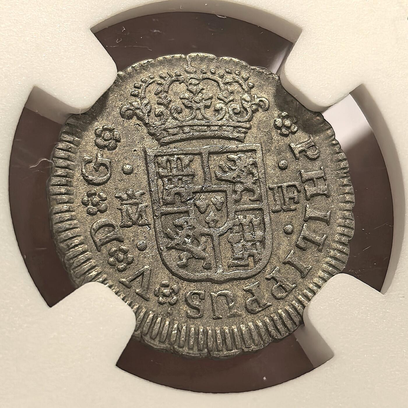 博洋堂世界钱币拍卖第103期（全场包邮） NGC AU50 西班牙1740年M JF本土1/2R银币，唯一冠军分！