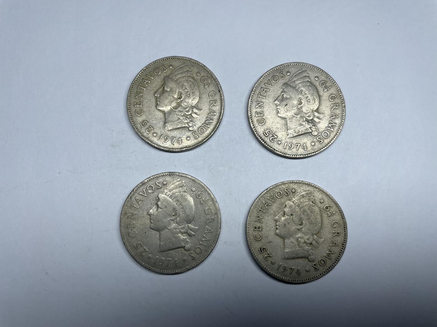 每日一拍，2024年集古藏今外币拍卖第十九期-第3场—（总第183拍），可以寄存60天，满160元包邮。 1974年多米尼加25分4枚