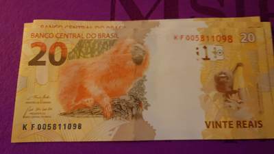 【世界钱币】精选微拍第154期暨2024年第66期～部分新品卖剩品种展销 2010年巴西20里亚尔 全新绝品无47尾号1098