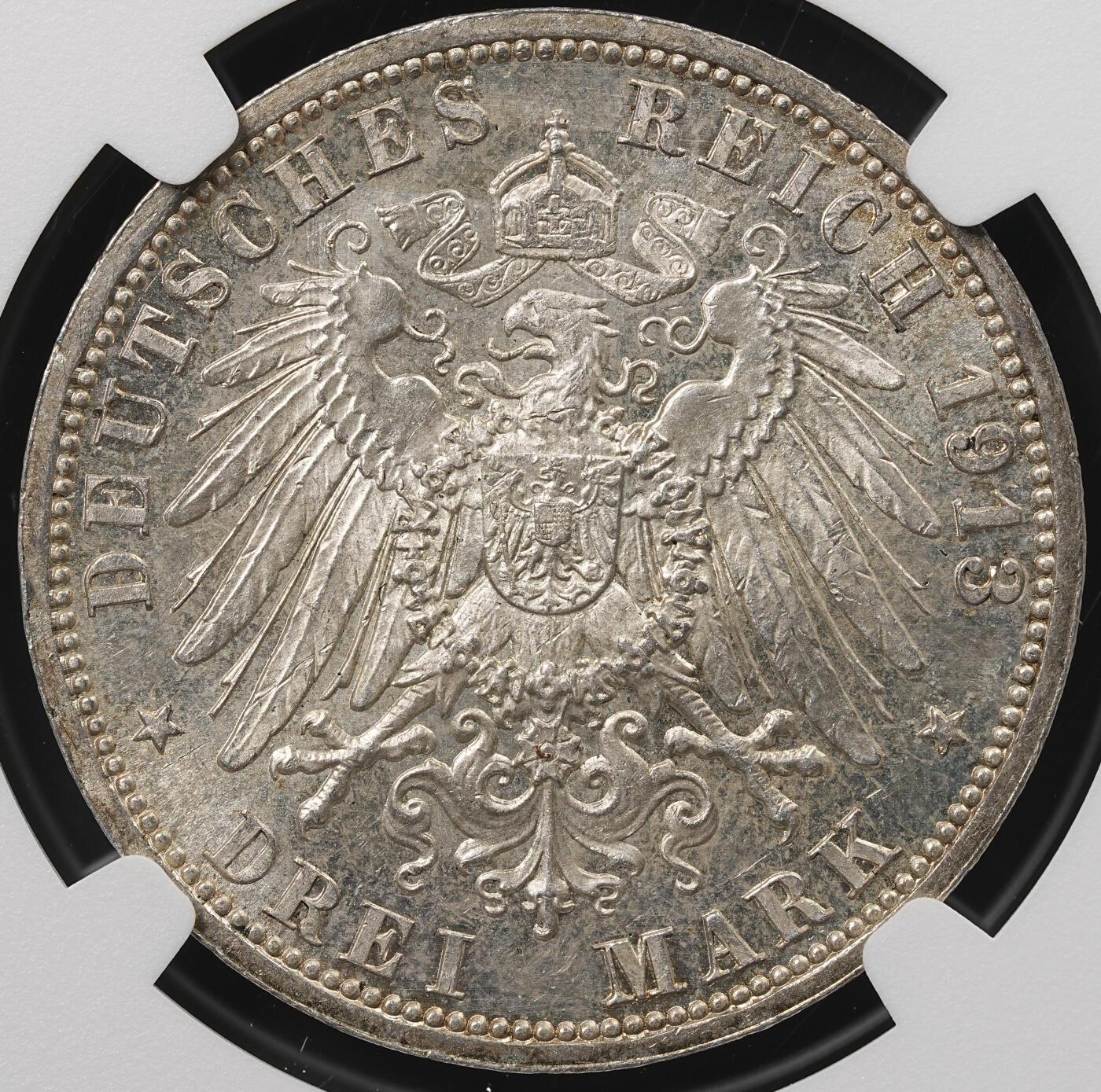 修遠堂世界钱币第五十期 全场包邮 NGC MS61 1913年普鲁士威廉二世登基25周年纪念3马克银币