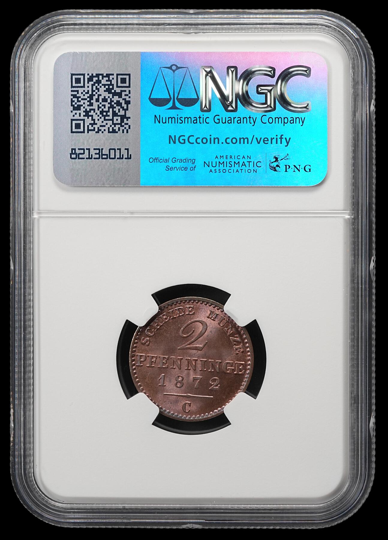 修遠堂世界钱币第五十期 全场包邮 NGC MS66RB 1872年普鲁士2芬尼铜币 唯一冠军分