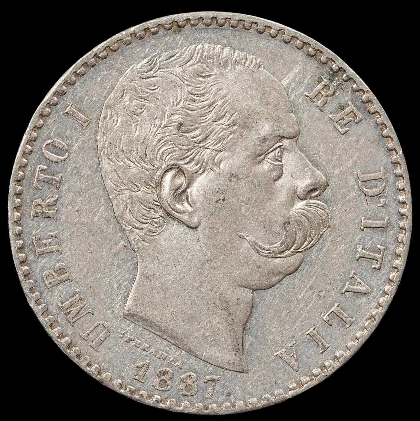 修遠堂世界钱币第五十期 全场包邮 1887年意大利2里拉银币 10g