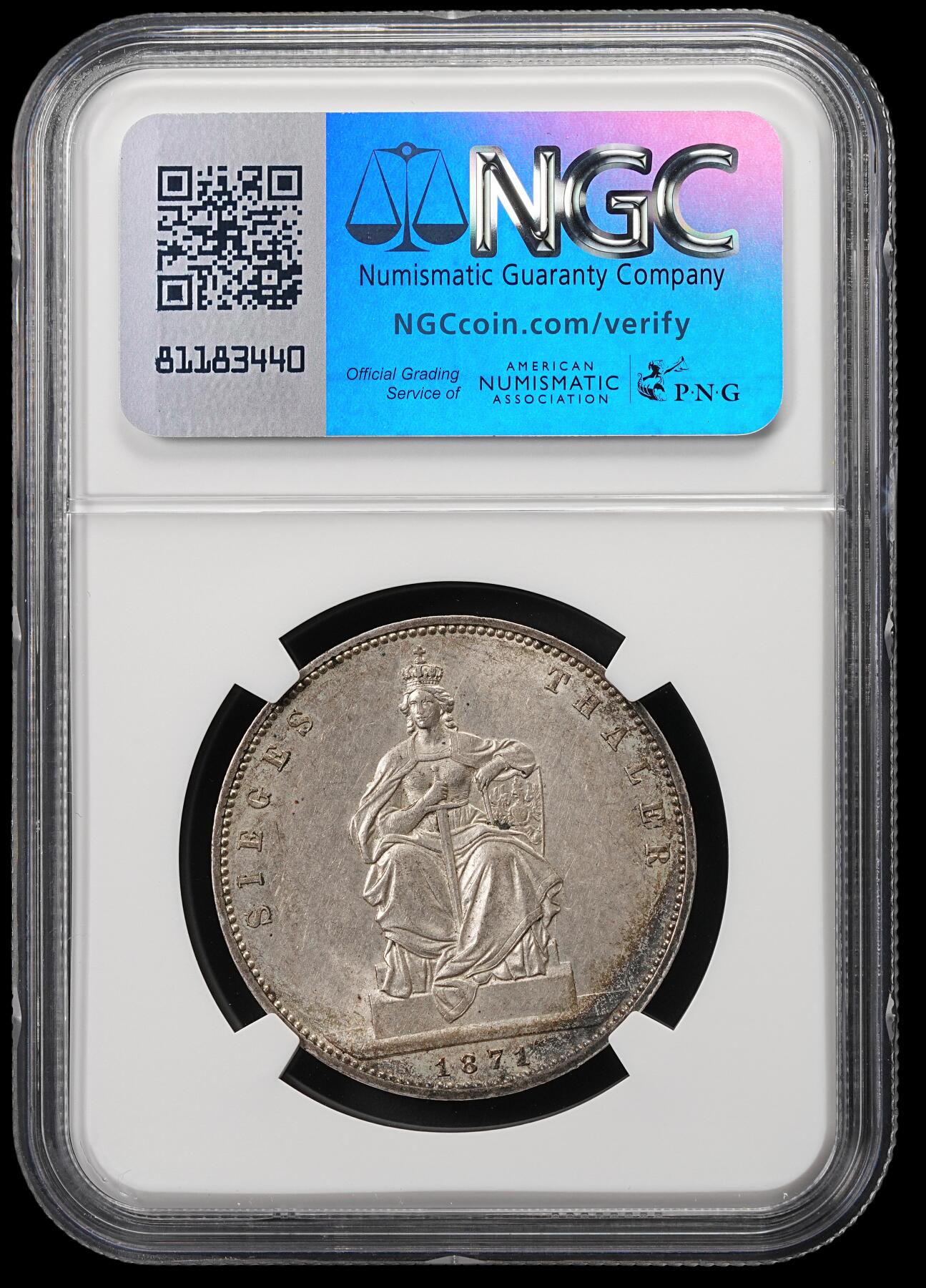 修遠堂世界钱币第五十期 全场包邮 NGC MS62 1871年普鲁士-普法战争胜利1泰勒银币