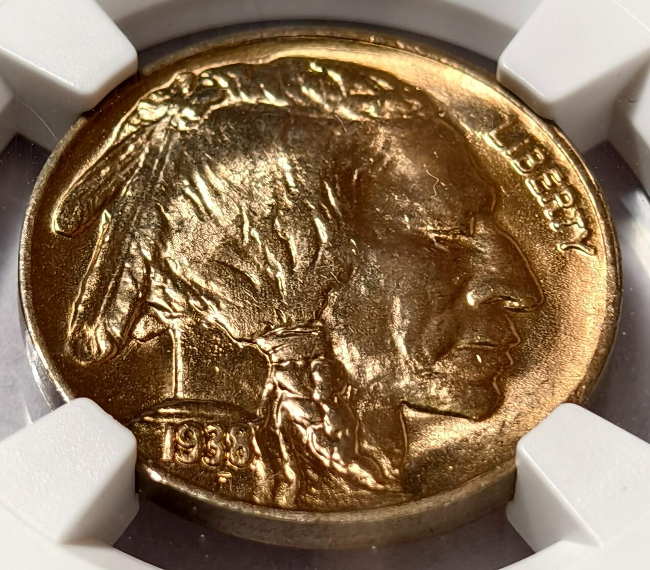紫瑗钱币——第468期 美国 1938年 D版 野牛 5美分 铜镍合金 NGC MS67 高分