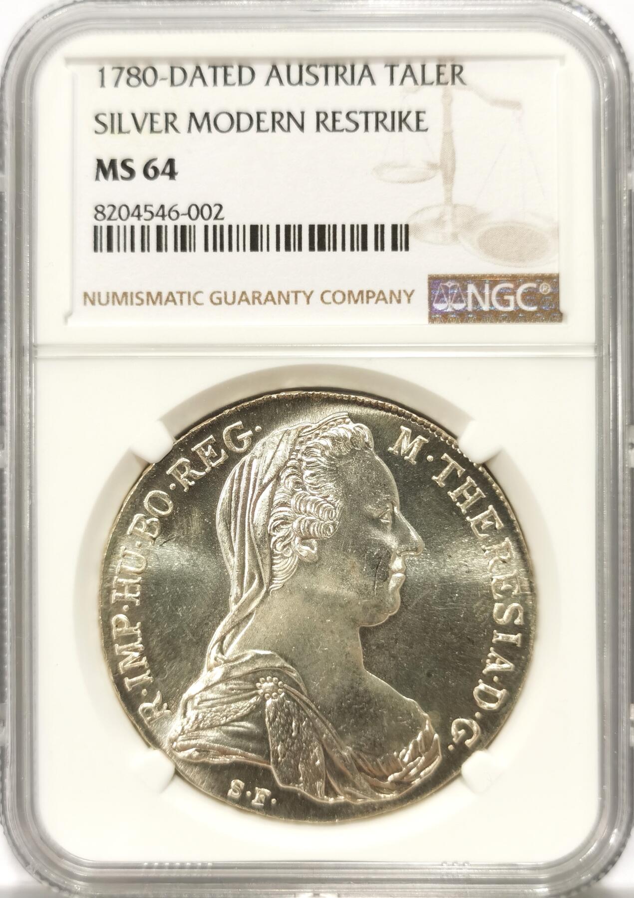 博洋堂世界钱币拍卖第103期（全场包邮） NGC MS64 奥地利1780年特蕾莎大奶妈1泰勒银币后铸版