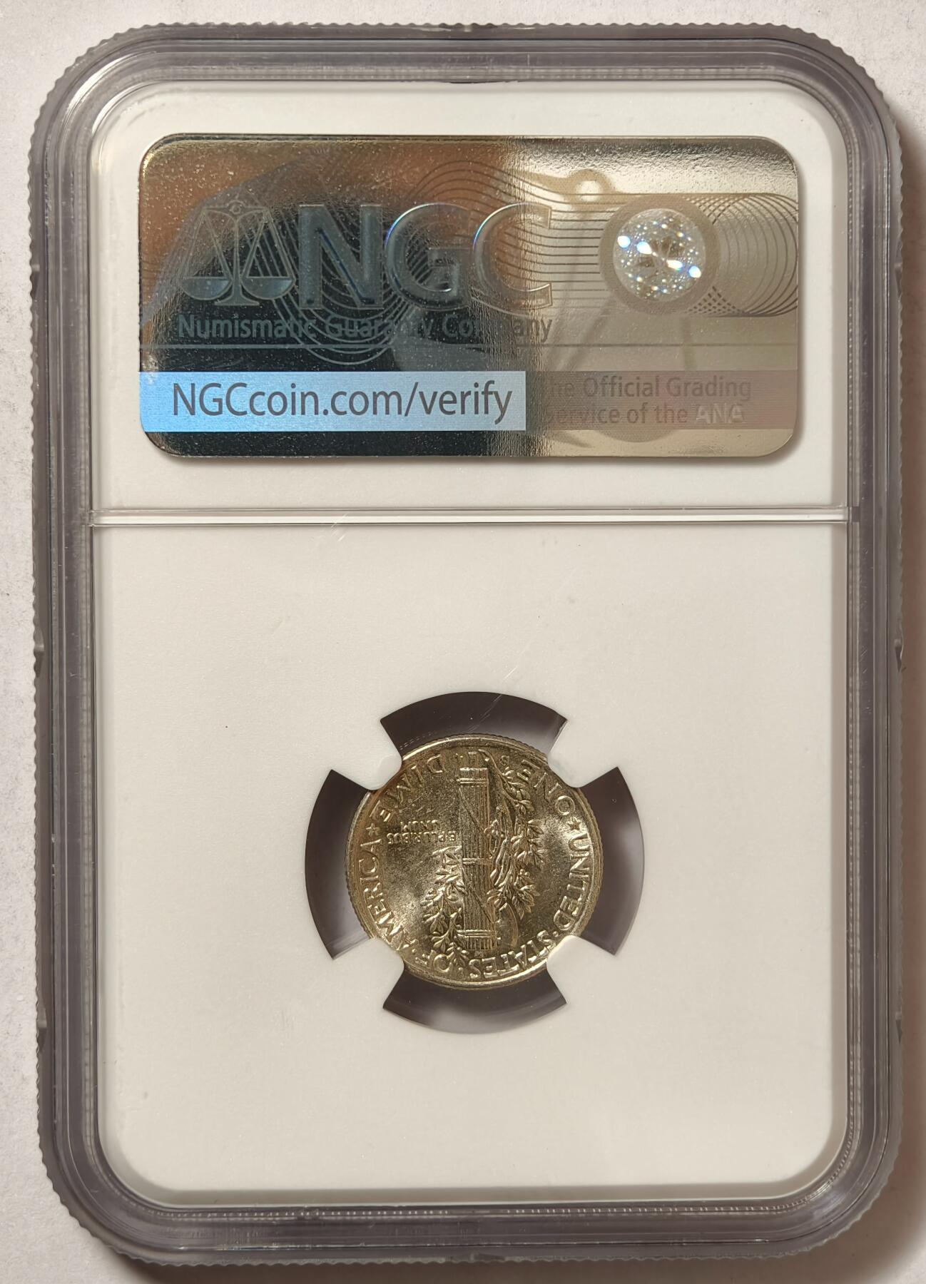 紫瑗钱币——第468期 美国 1942年 S版 墨丘比利 小飞侠 10美分 2.5克 0.9银 NGC MS64
