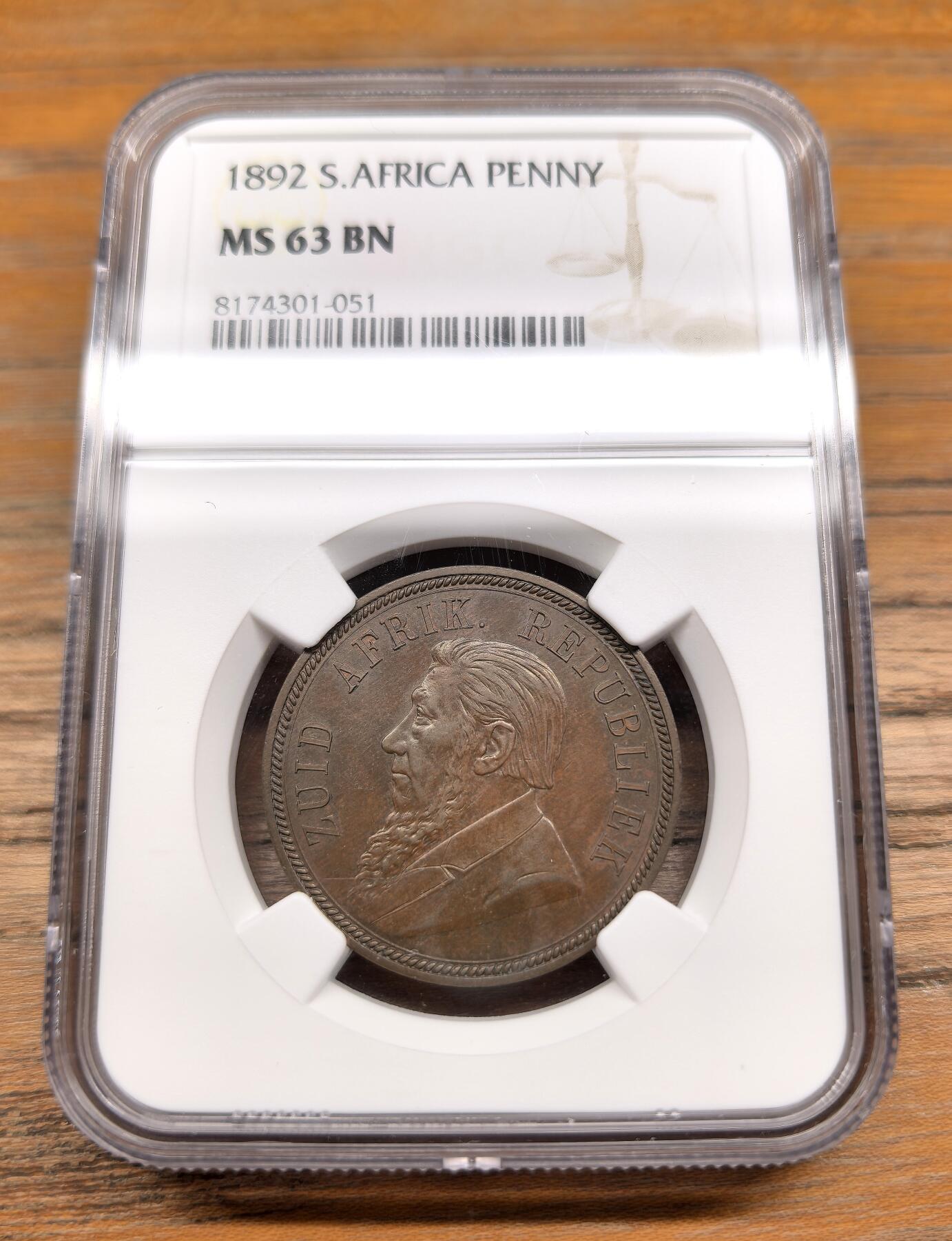 凡希社世界钱币微拍第二百九十三期 1892S南非克鲁格便士铜币NGC-MS63