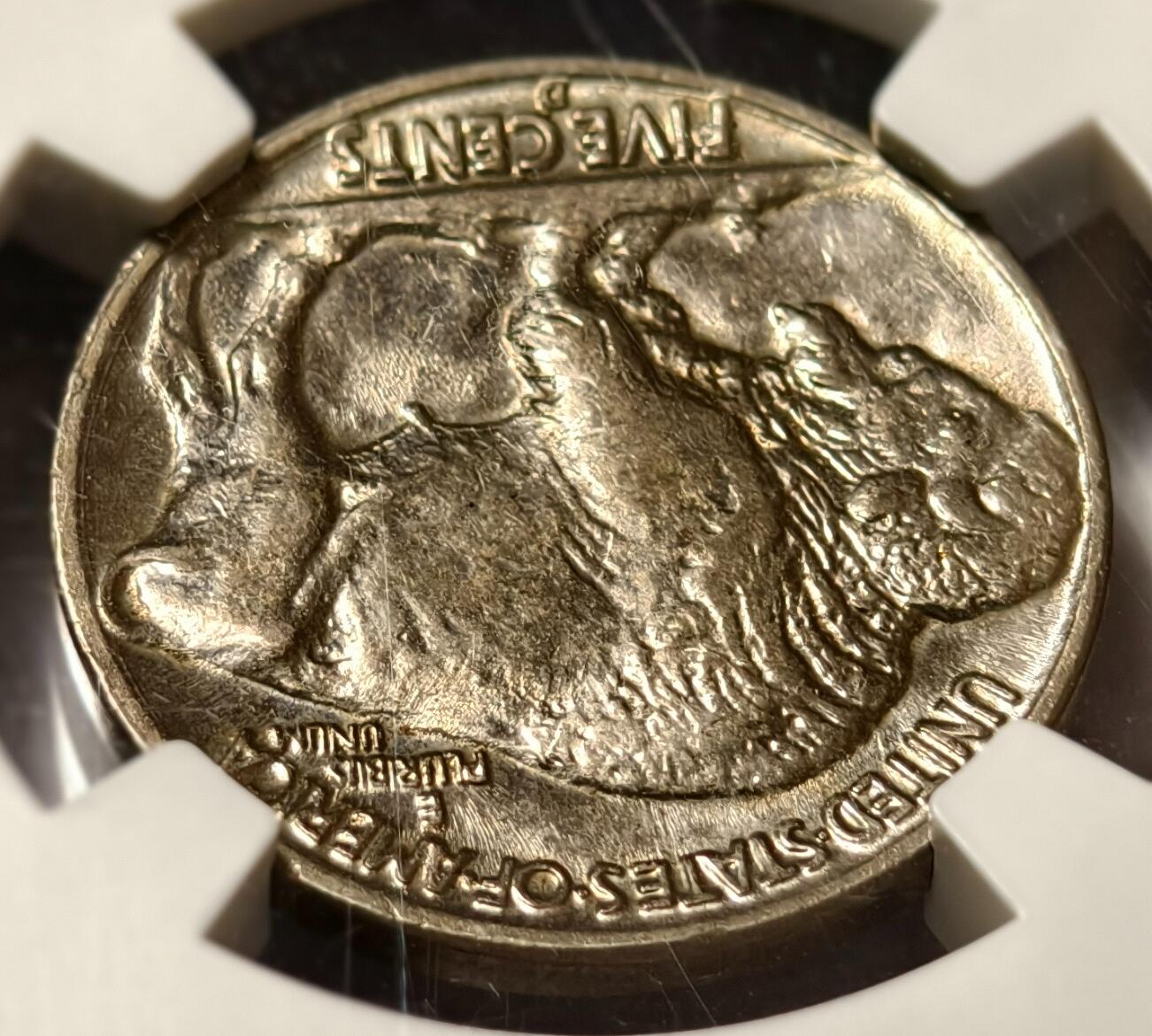紫瑗钱币——第468期 美国 1937年 D版 野牛 5美分  铜镍合金 NGC AU58