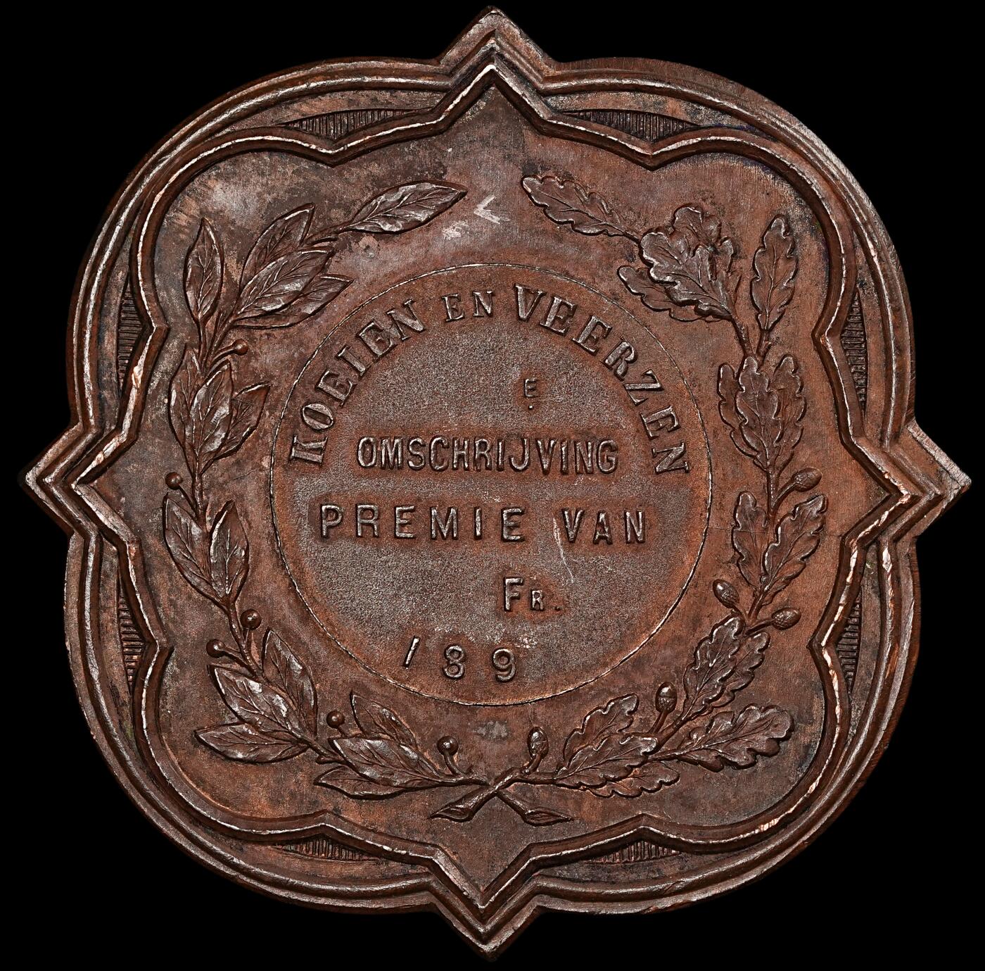 修遠堂世界钱币第五十期 全场包邮 189X年比利时异型铜章牌 少见 53mm，50g