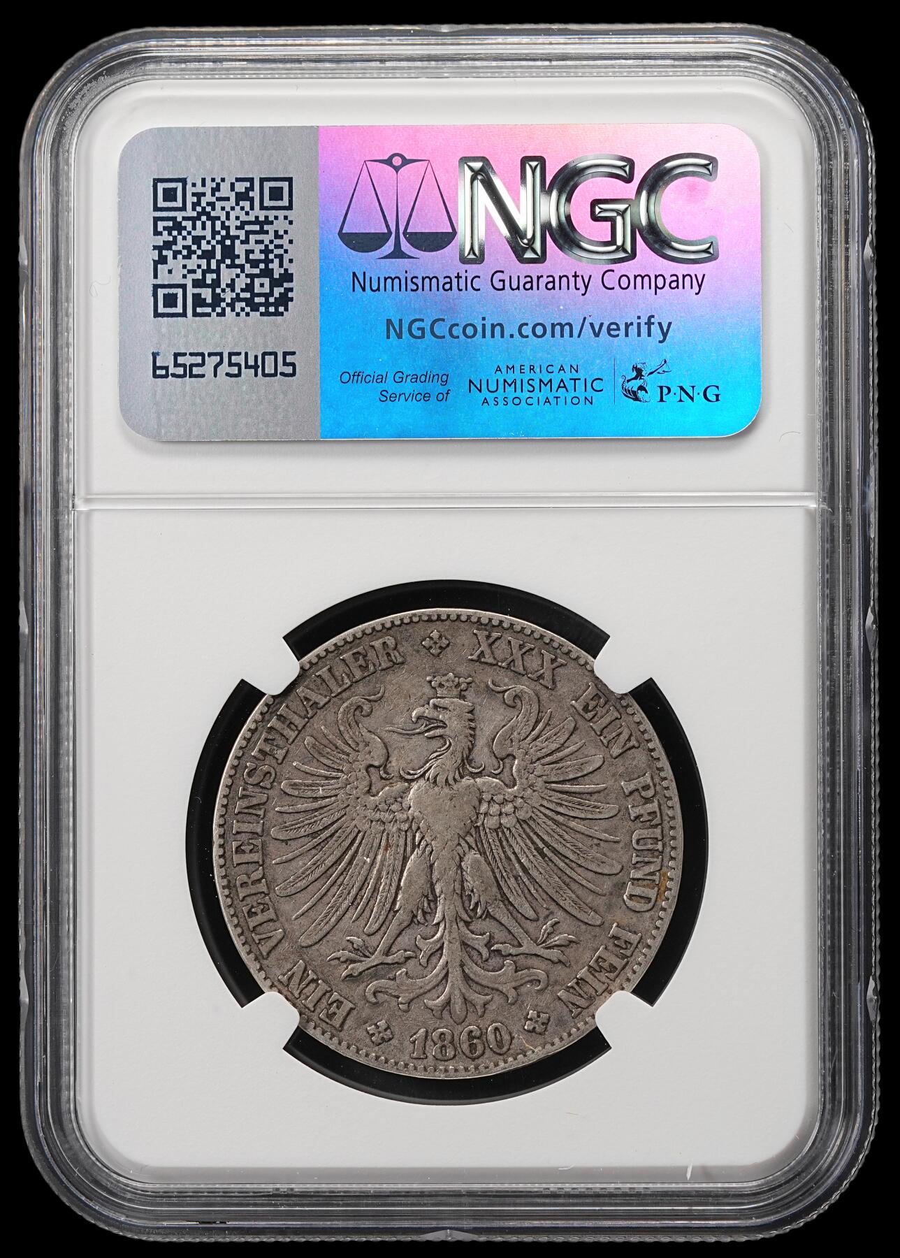 修遠堂世界钱币第五十期 全场包邮 NGC XF40 1860年法兰克福少女1泰勒银币