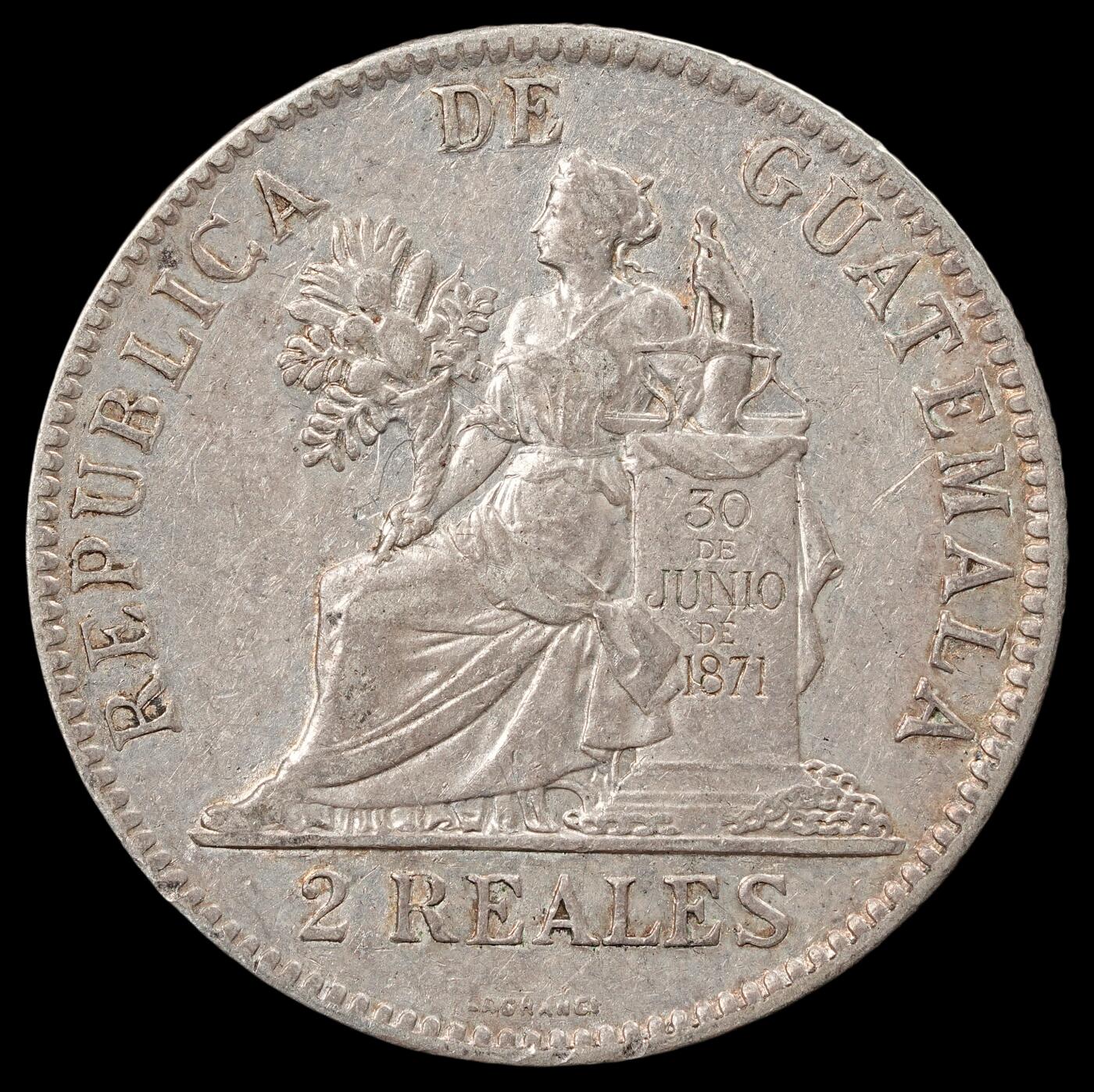 修遠堂世界钱币第五十期 全场包邮 1898年危地马拉2 REALES银币 6.15g