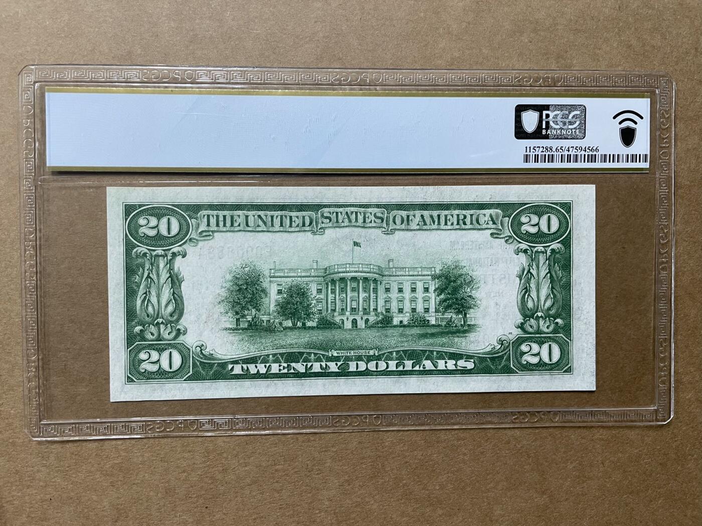 美国1929年国民券20元 纽约州阿姆斯特丹城市国民银行 PCGS65PPQ 超级号码 F000888A
