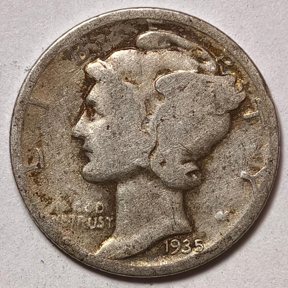 紫瑗钱币——第512期 美国 1935年 墨丘比利 小飞侠 10美分 2.5克 0.9银